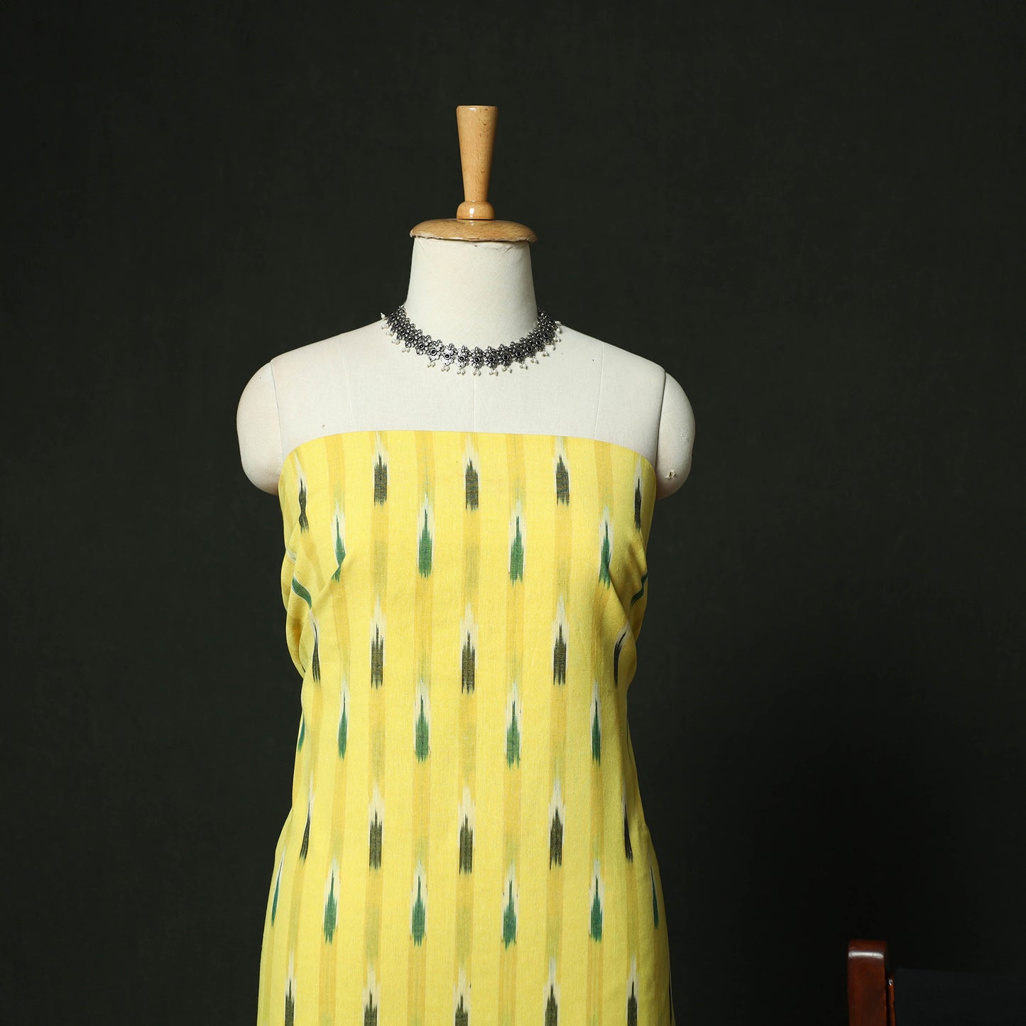 Yellow - Pochampally Ikat Cotton 3pc Unstitched Dress Material Suit Set 14