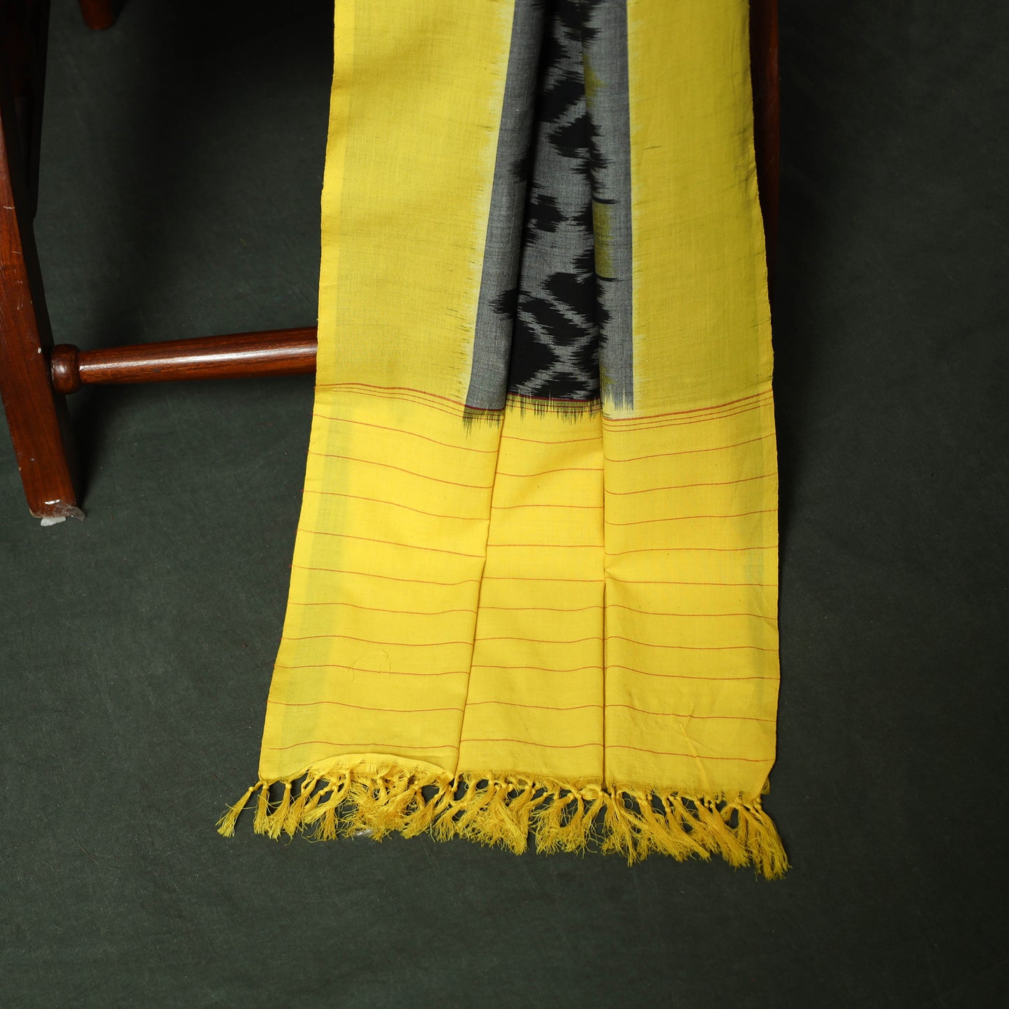 Yellow - Pochampally Ikat Cotton 3pc Unstitched Dress Material Suit Set 14
