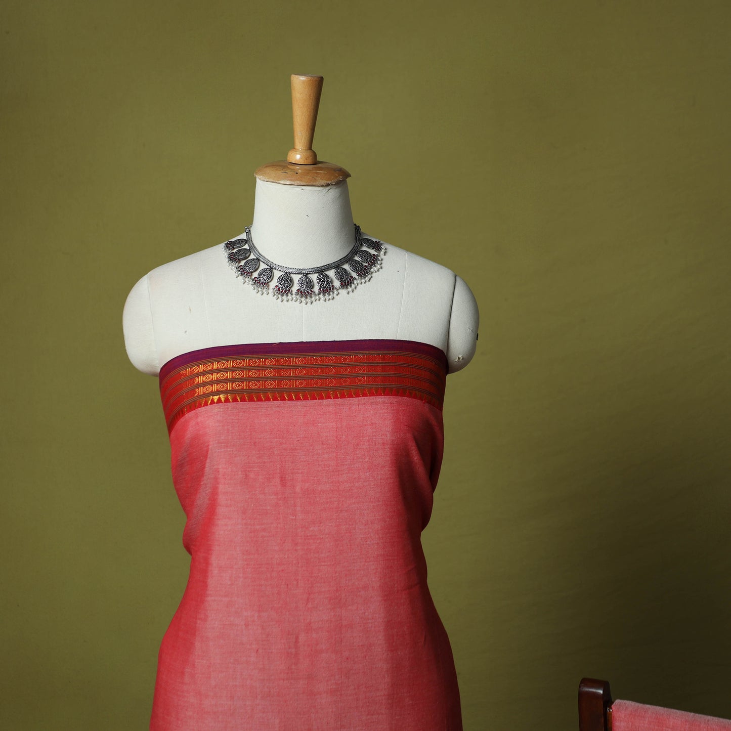 Dharwad Cotton 3pc Unstitched Dress Material Suit Set with Woven Zari Border 31