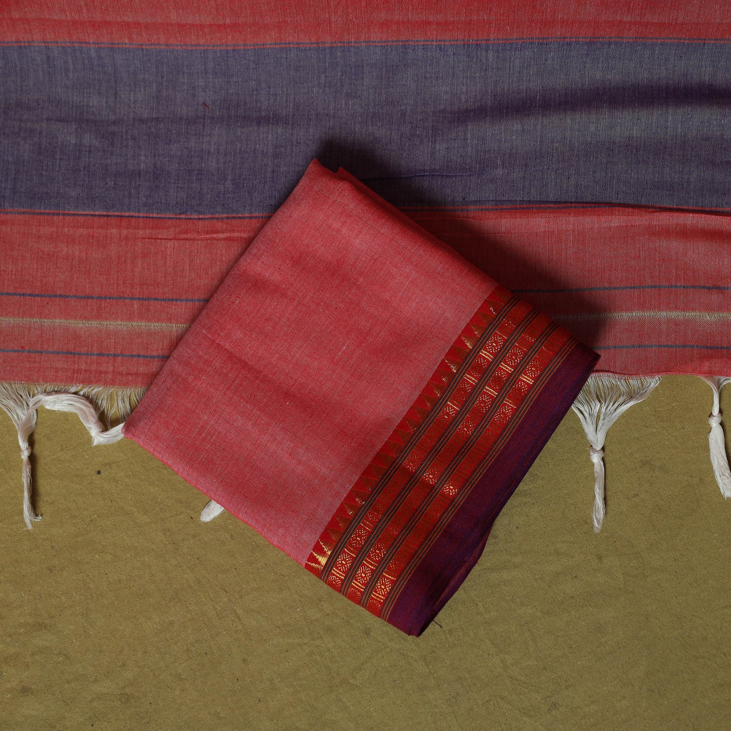 Dharwad Cotton 3pc Unstitched Dress Material Suit Set with Woven Zari Border 31