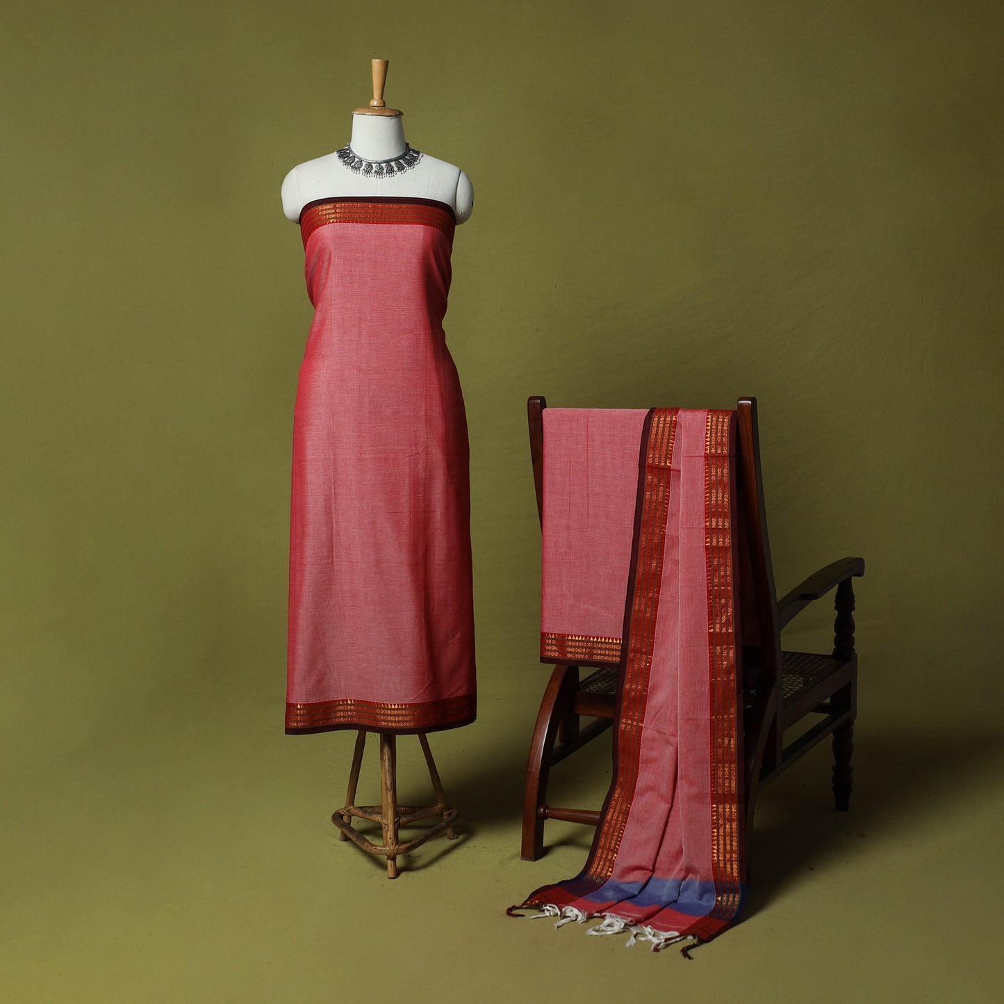 Dharwad Cotton 3pc Unstitched Dress Material Suit Set with Woven Zari Border 32