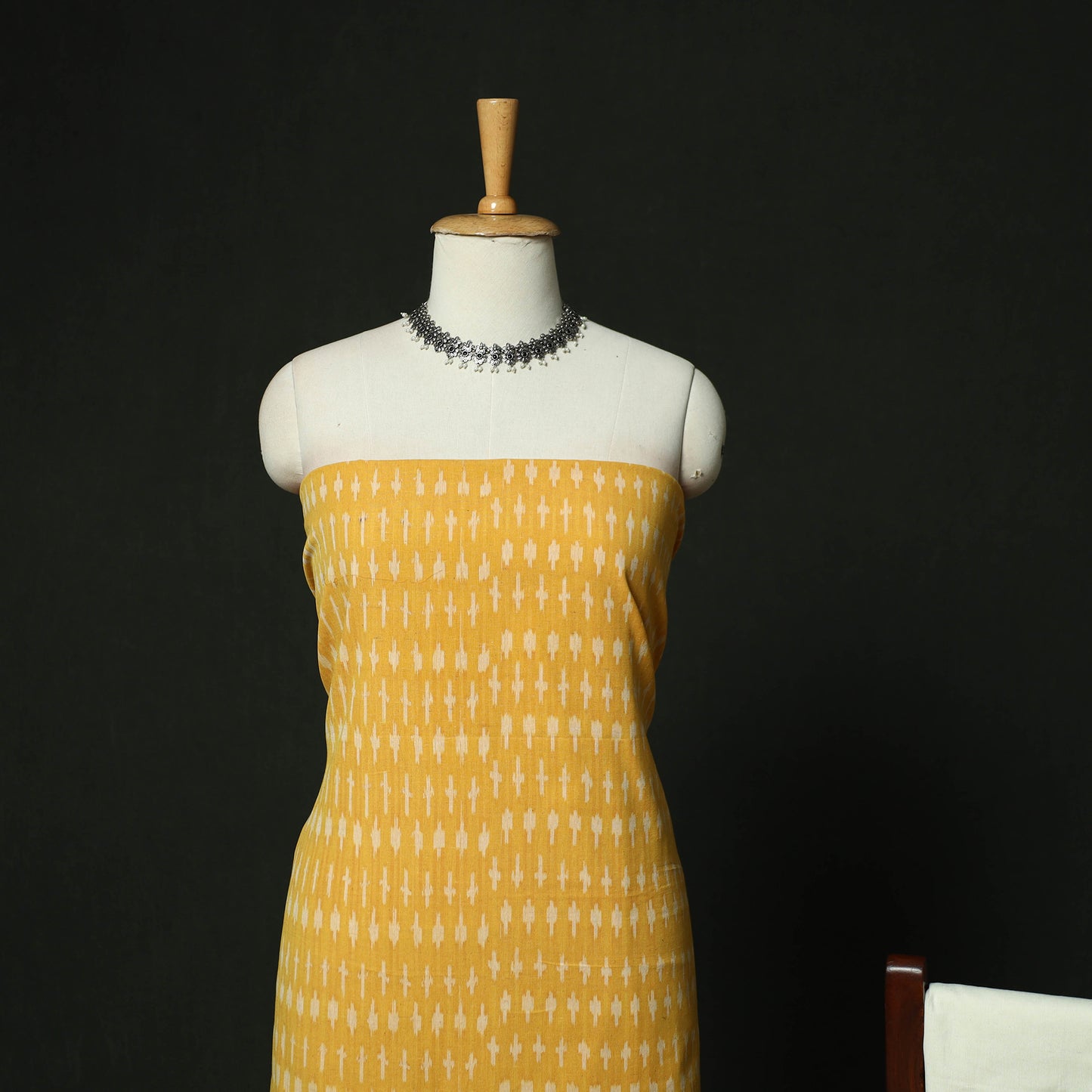 Yellow - Pochampally Ikat Cotton 3pc Unstitched Dress Material Suit Set 16