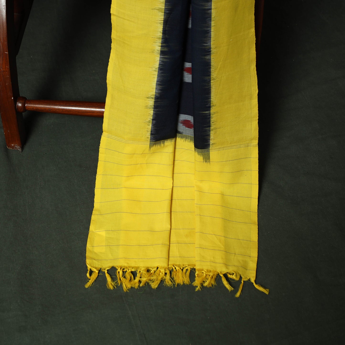 Yellow - Pochampally Ikat Cotton 3pc Unstitched Dress Material Suit Set 16