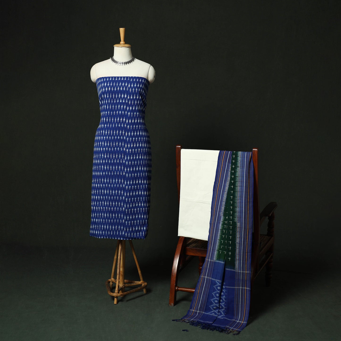 Pochampally Ikat Cotton 3pc Unstitched Dress Material Suit Set 17