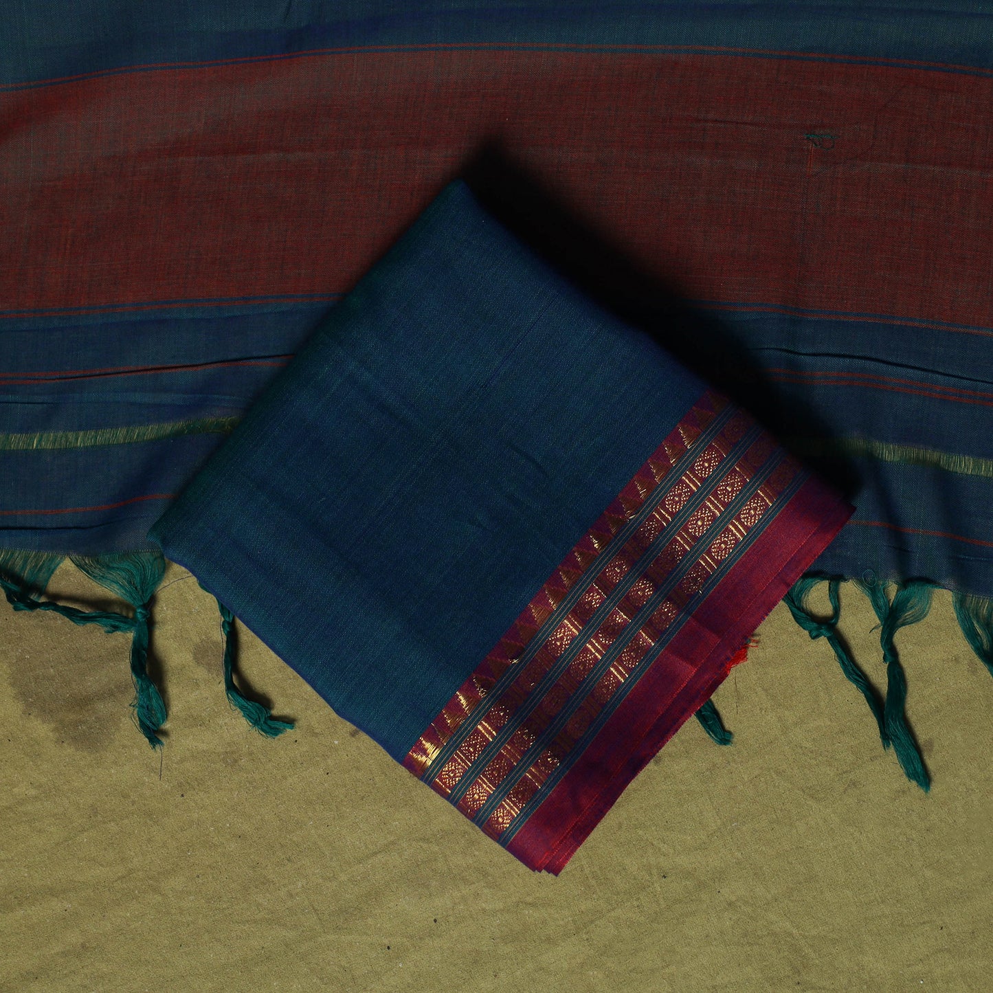 Dharwad Cotton 3pc Unstitched Dress Material Suit Set with Woven Zari Border 33