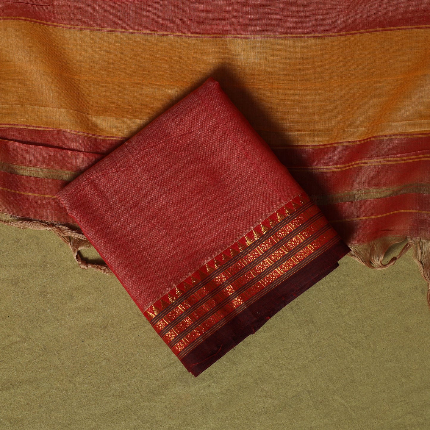 Dharwad Cotton 3pc Unstitched Dress Material Suit Set with Woven Zari Border 34