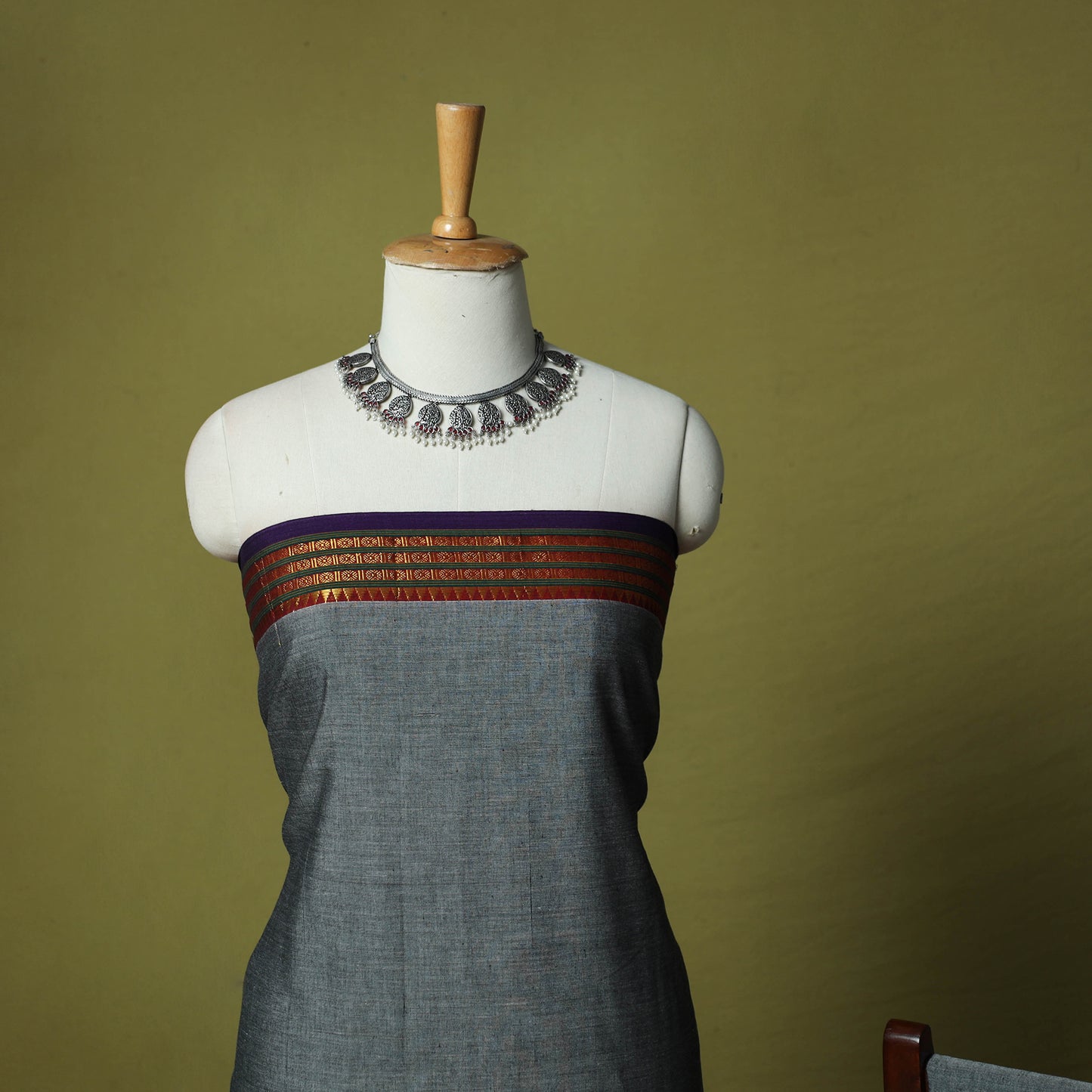 Dharwad Cotton 3pc Unstitched Dress Material Suit Set with Woven Zari Border 37