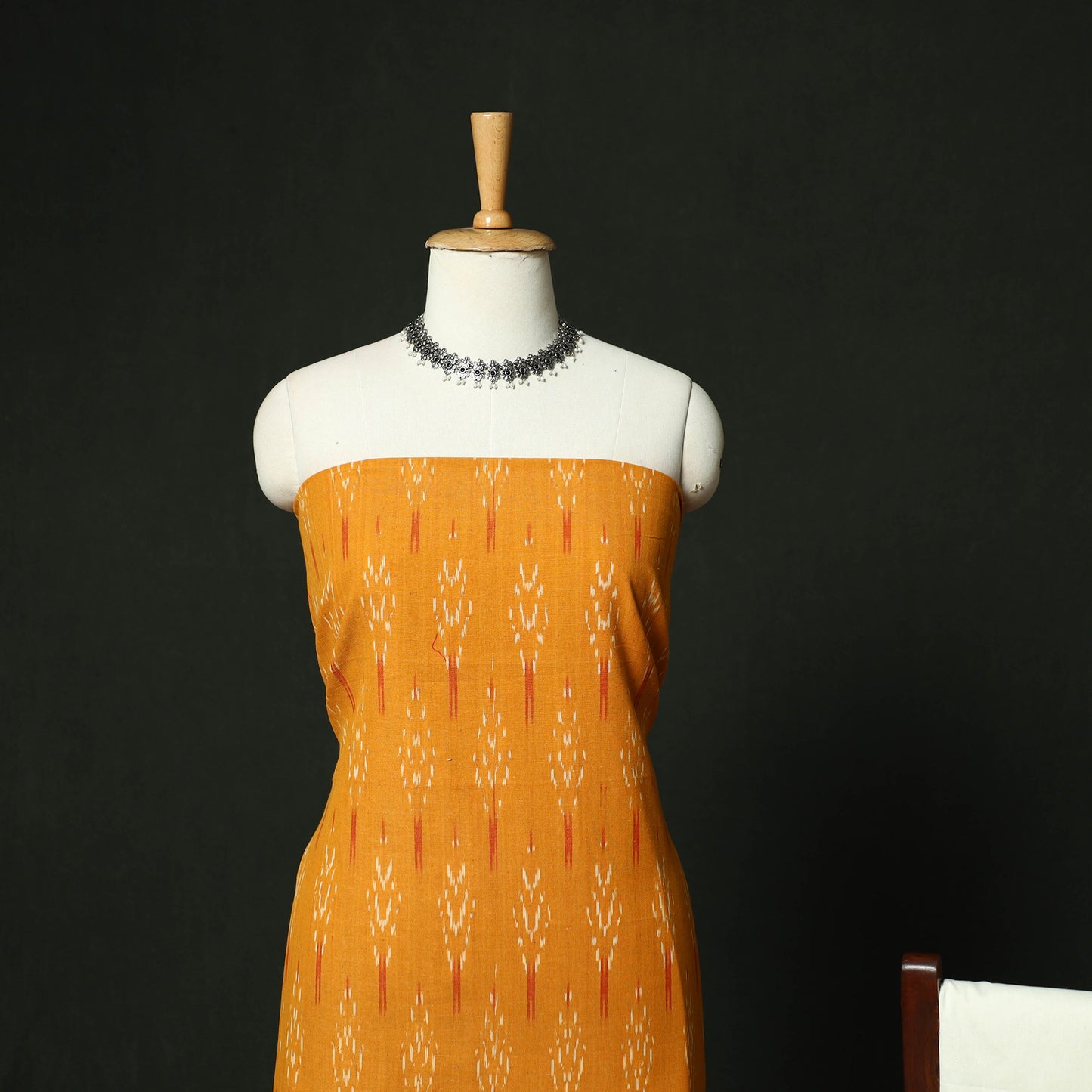 Yellow - Pochampally Ikat Cotton 3pc Unstitched Dress Material Suit Set 21