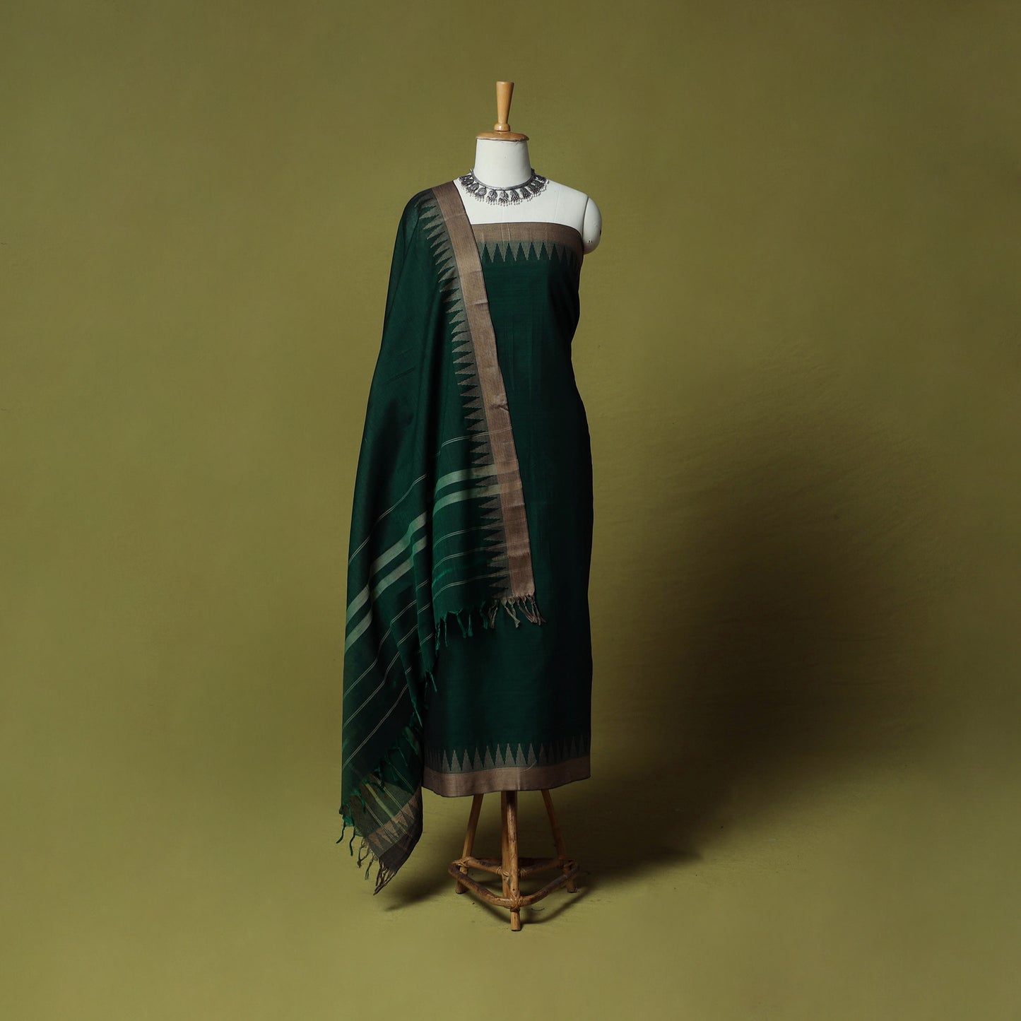 Dharwad Cotton 3pc Unstitched Dress Material Suit Set with Woven Border 40