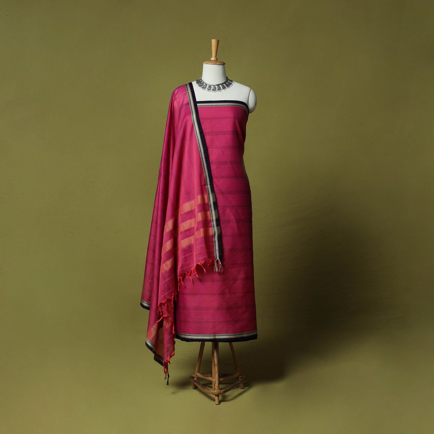 Dharwad Cotton 3pc Unstitched Dress Material Suit Set with Woven Border 41