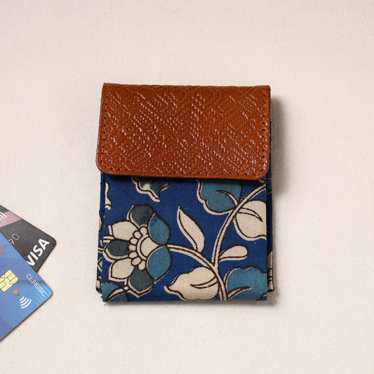 Handcrafted Kalamkari Fabric Card Holder with Embossed Leather Flap