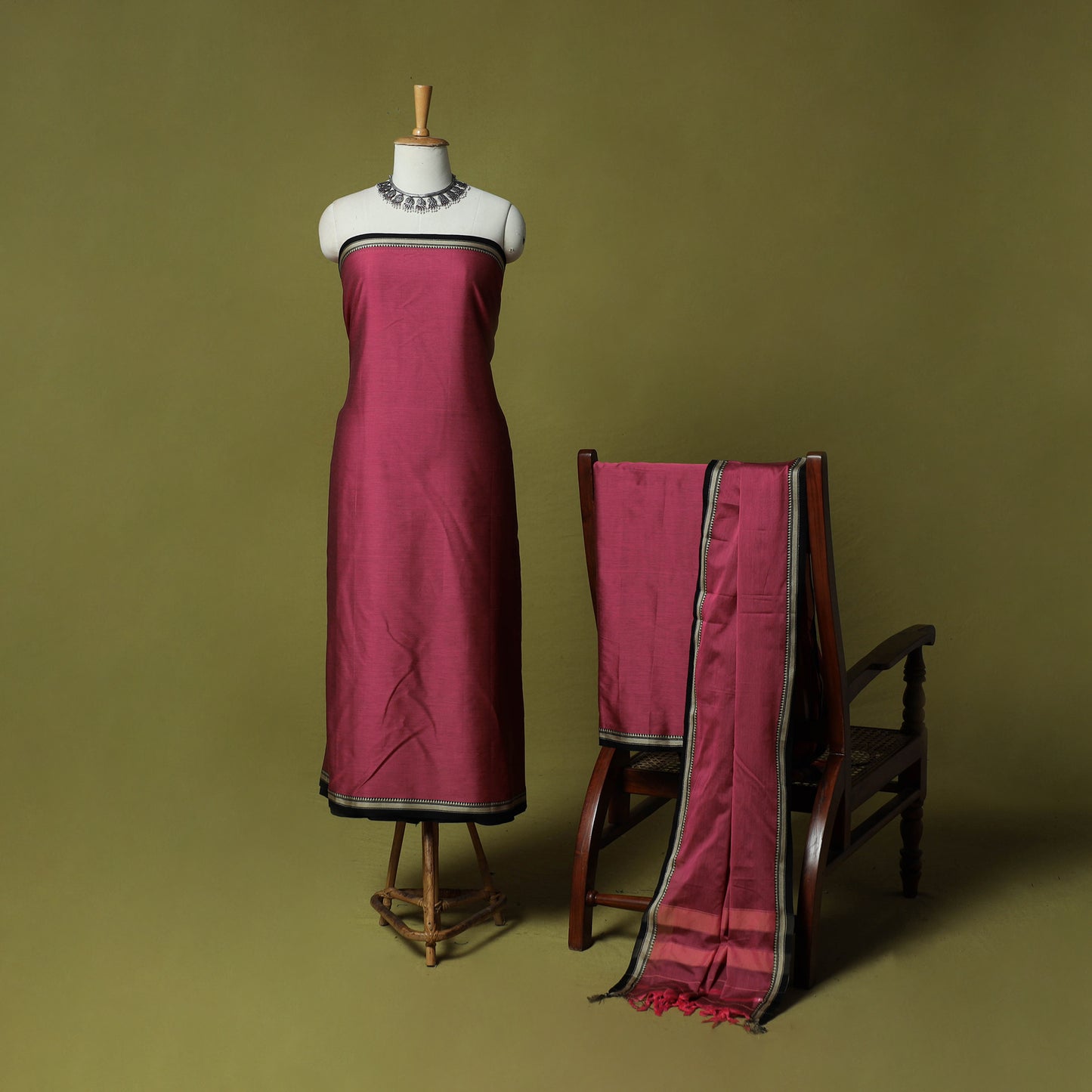 Dharwad Cotton 3pc Unstitched Dress Material Suit Set with Woven Border 42