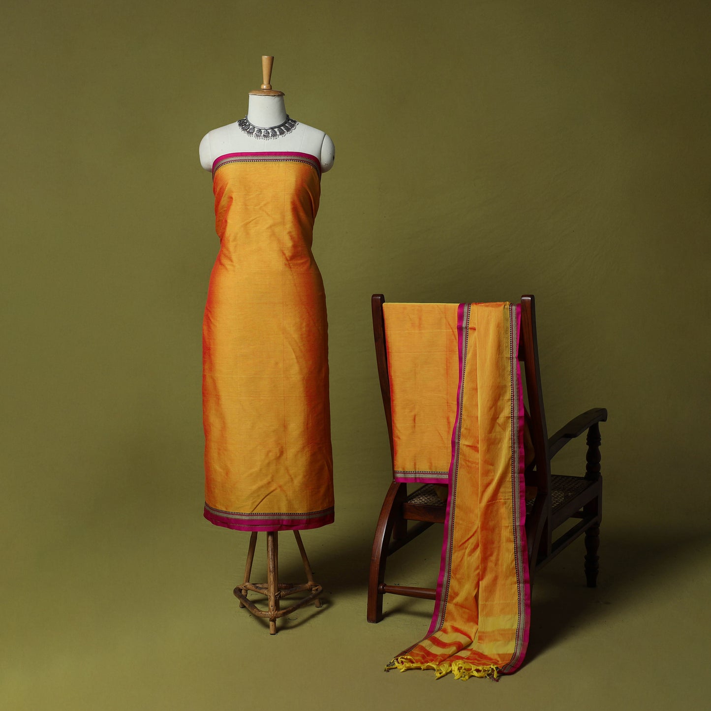 Dharwad Cotton 3pc Unstitched Dress Material Suit Set with Woven Border 43