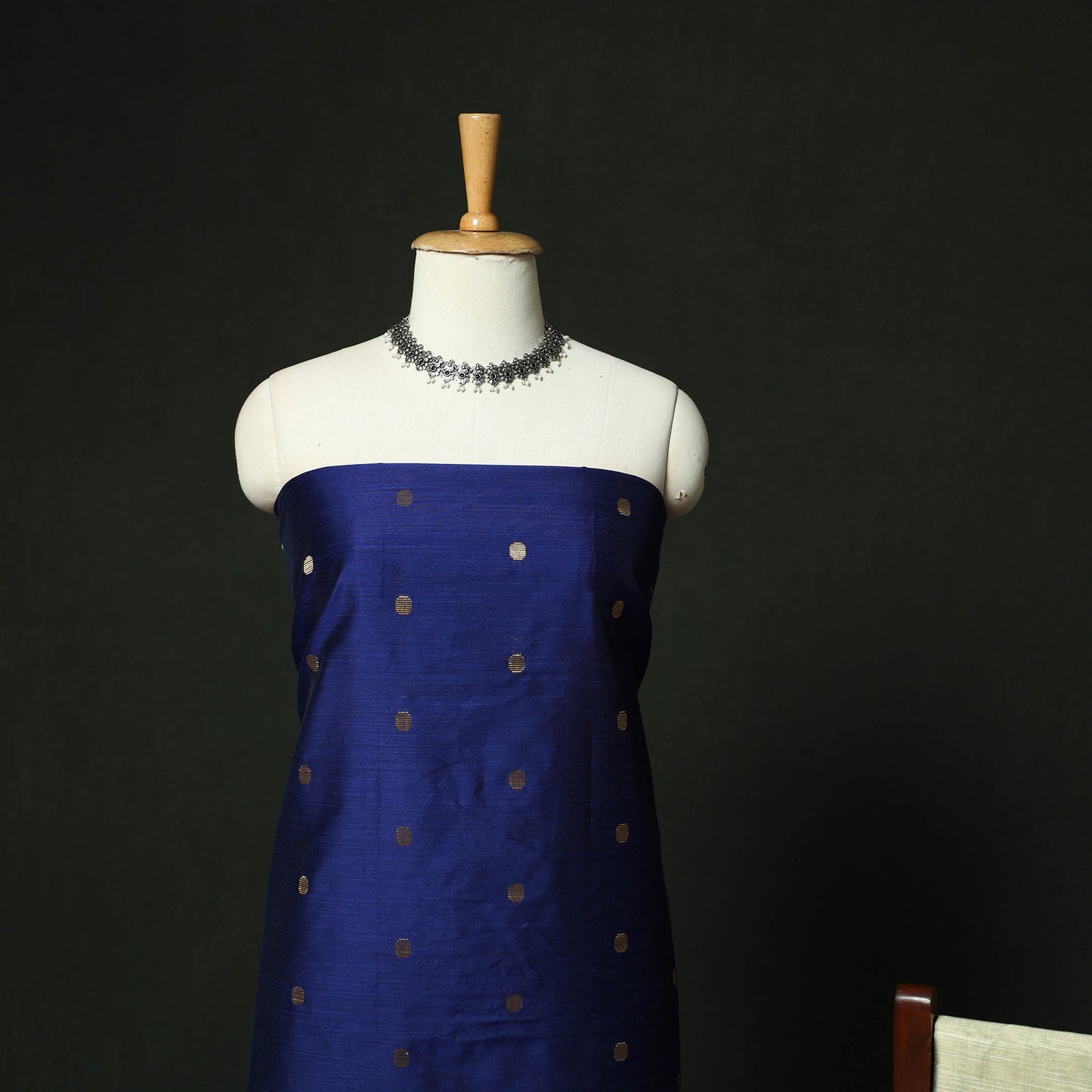 Blue - Mangalagiri Silk Cotton Thread Work 3pc Unstitched Dress Material Suit Set 28