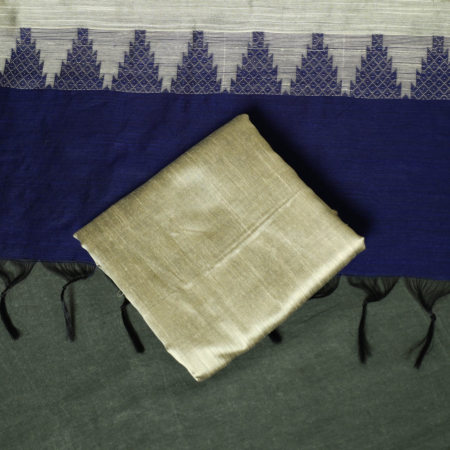 Blue - Mangalagiri Silk Cotton Thread Work 3pc Unstitched Dress Material Suit Set 28