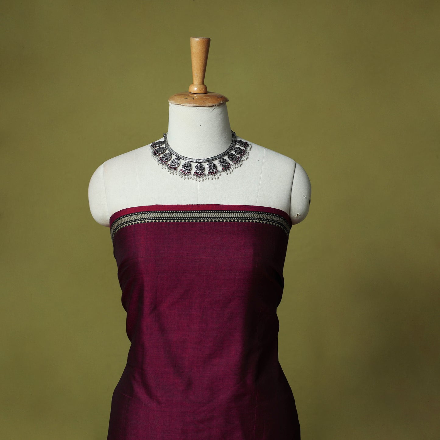 Dharwad Cotton 3pc Unstitched Dress Material Suit Set with Woven Border 47