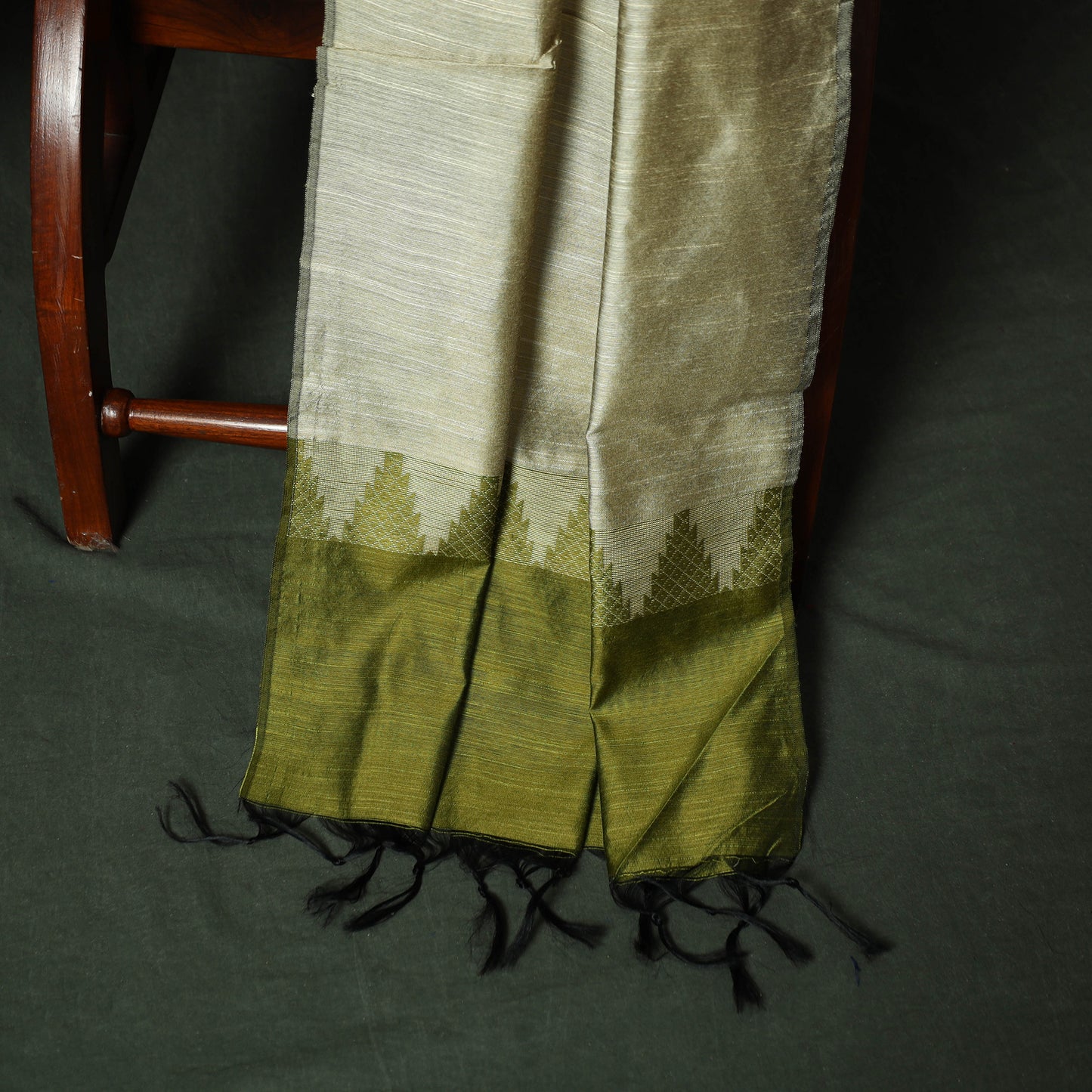 Green - Mangalagiri Silk Cotton Thread Work 3pc Unstitched Dress Material Suit Set 30