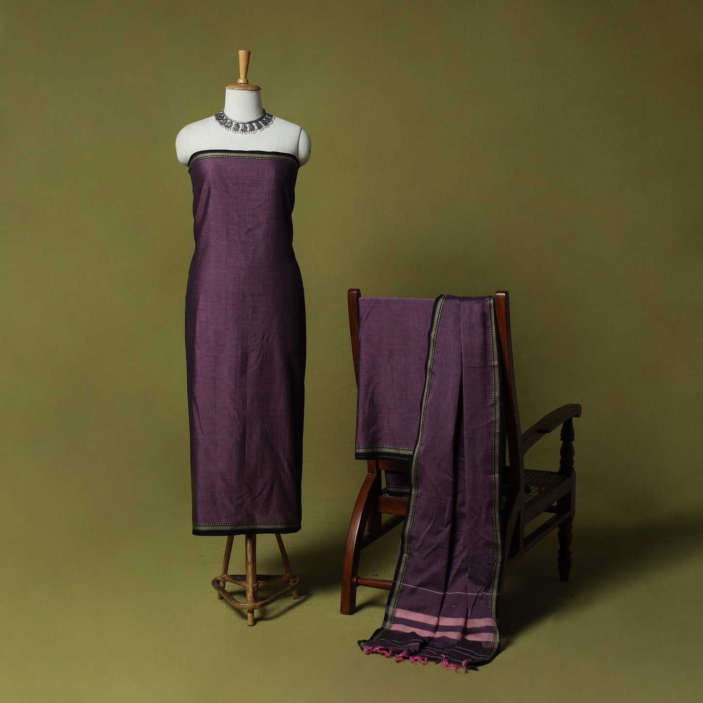 Dharwad Cotton 3pc Unstitched Dress Material Suit Set with Woven Border 48
