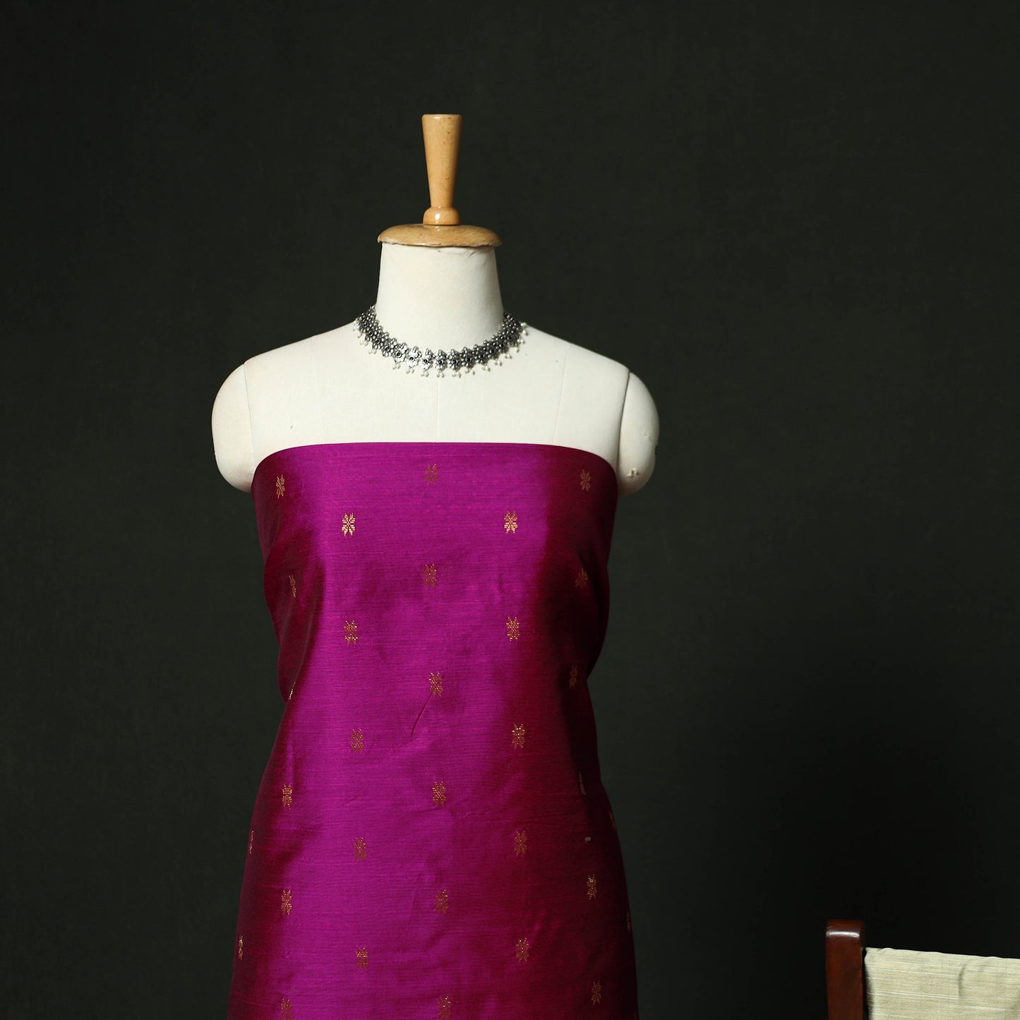 Pink - Mangalagiri Silk Cotton Thread Work 3pc Unstitched Dress Material Suit Set 31
