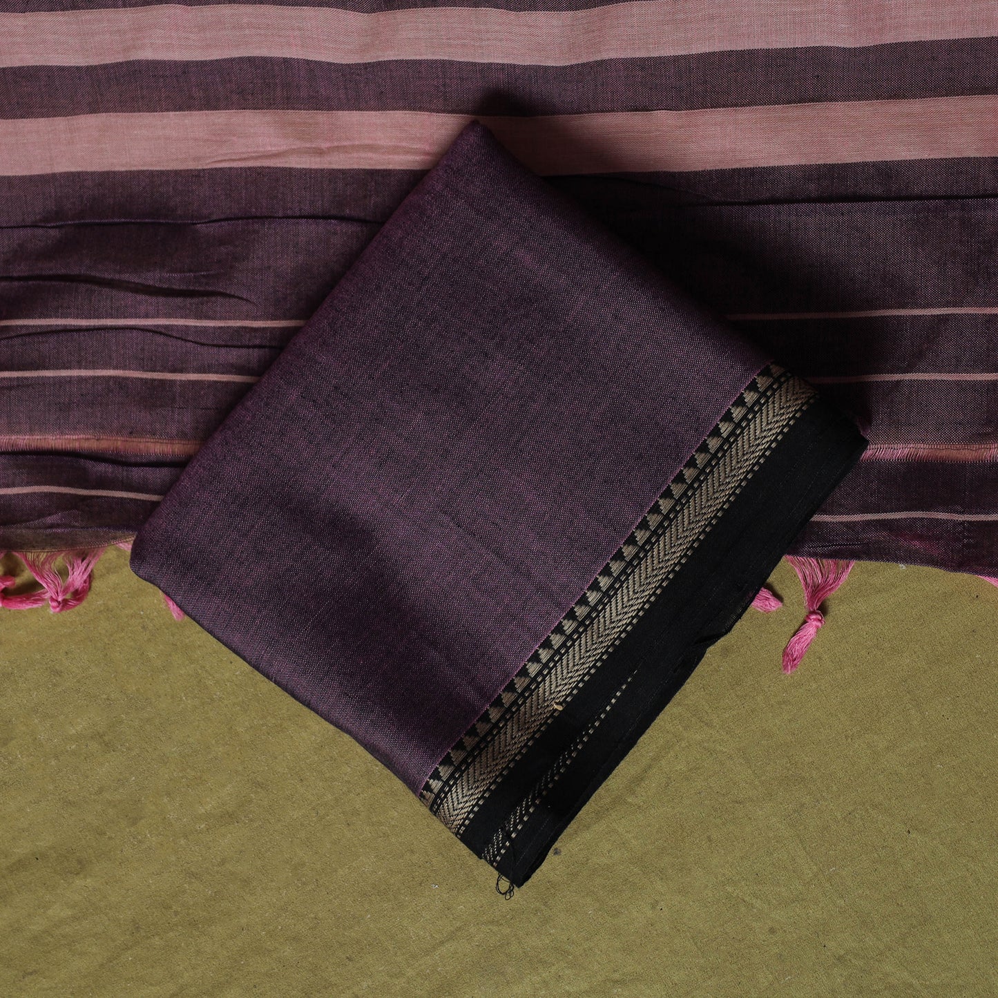 Dharwad Cotton 3pc Unstitched Dress Material Suit Set with Woven Border 48
