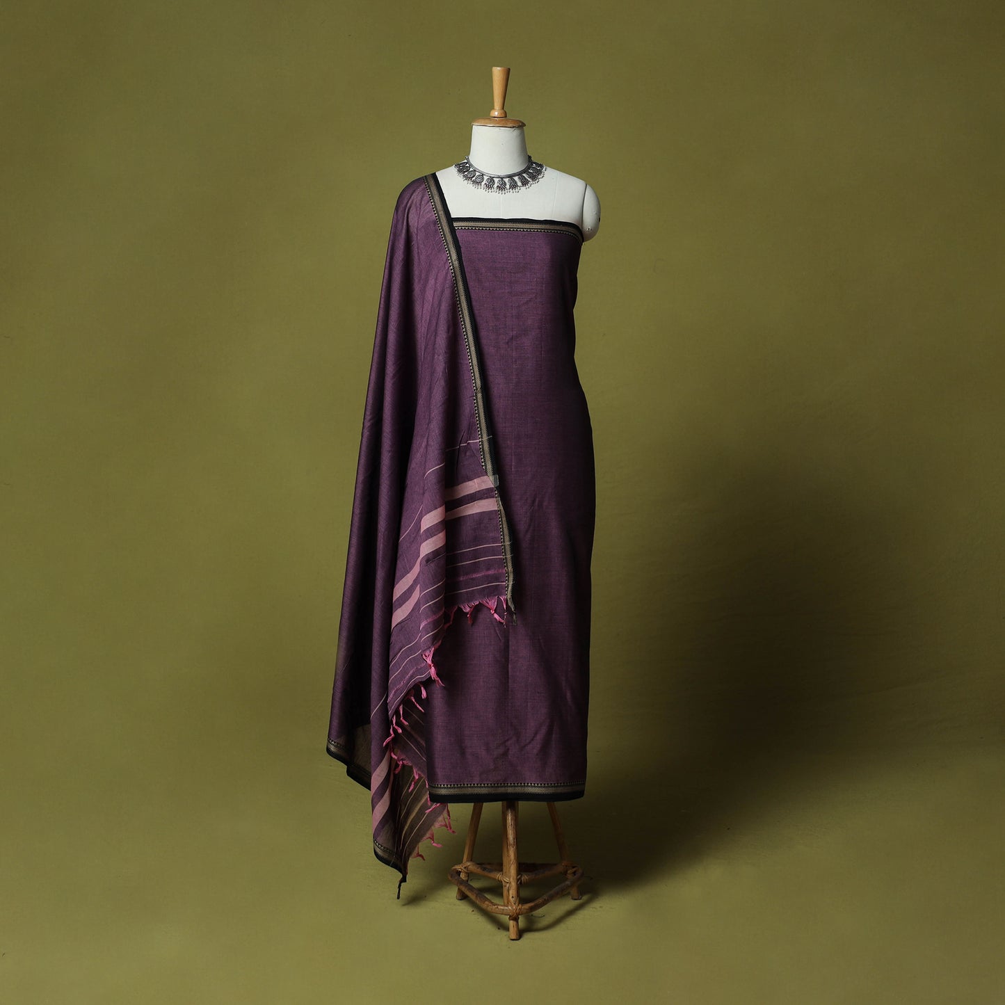 Dharwad Cotton 3pc Unstitched Dress Material Suit Set with Woven Border 48