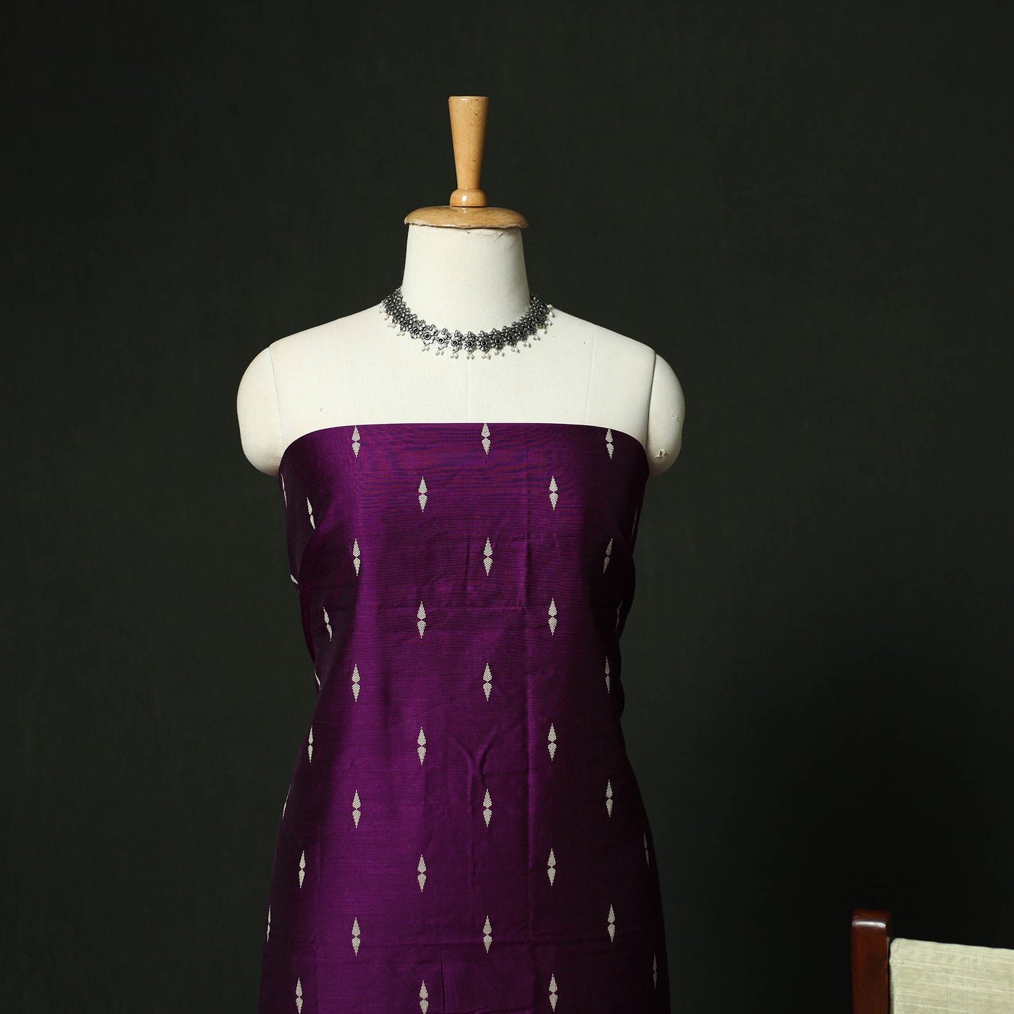 Purple - Mangalagiri Silk Cotton Thread Work 3pc Unstitched Dress Material Suit Set 32