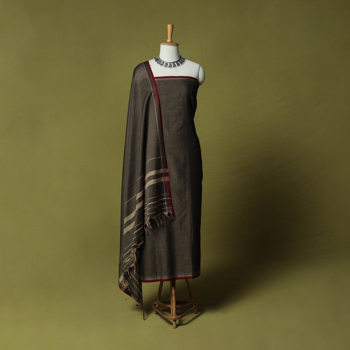 Dharwad Cotton 3pc Unstitched Dress Material Suit Set with Woven Border 51