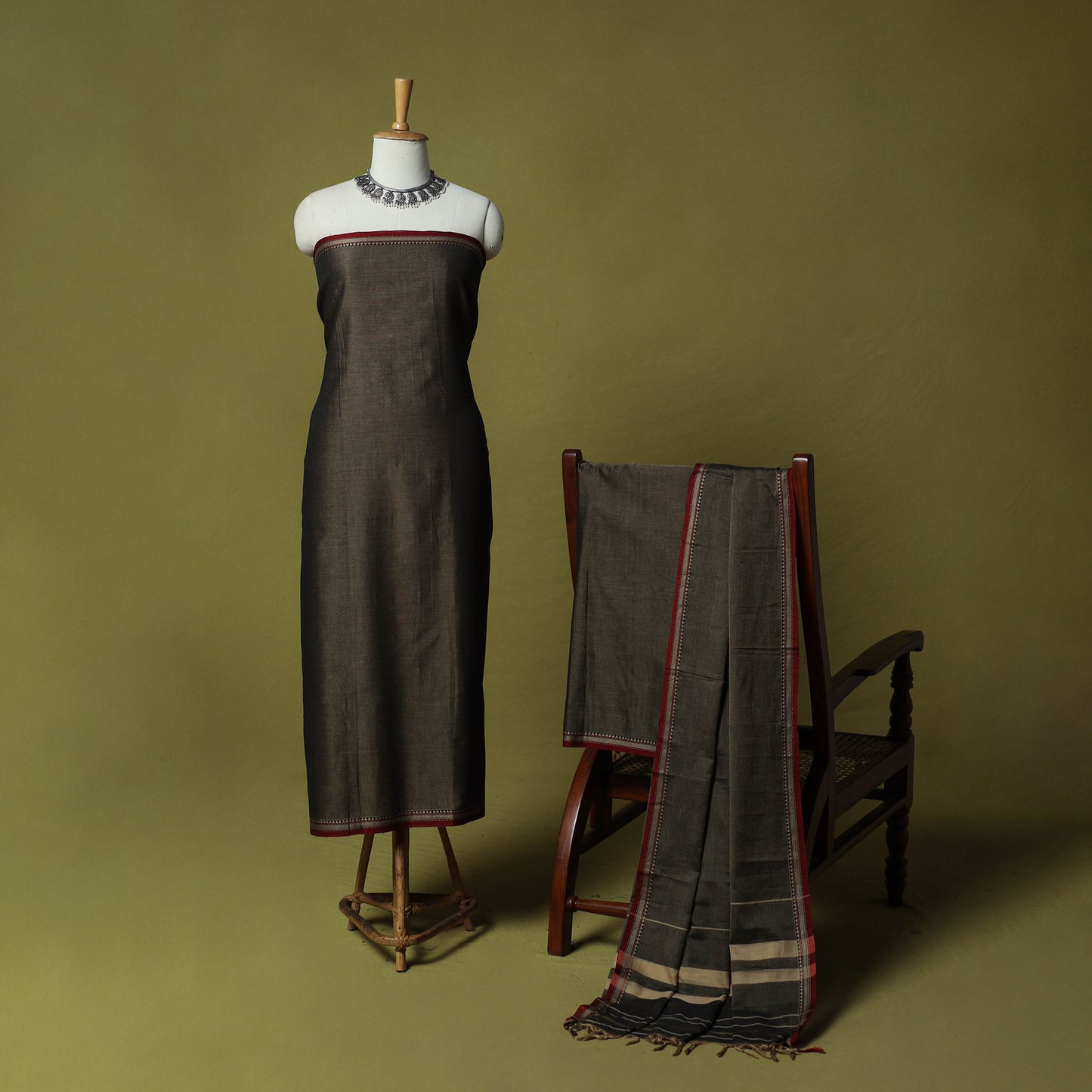 Dharwad Cotton 3pc Unstitched Dress Material Suit Set with Woven Border 51