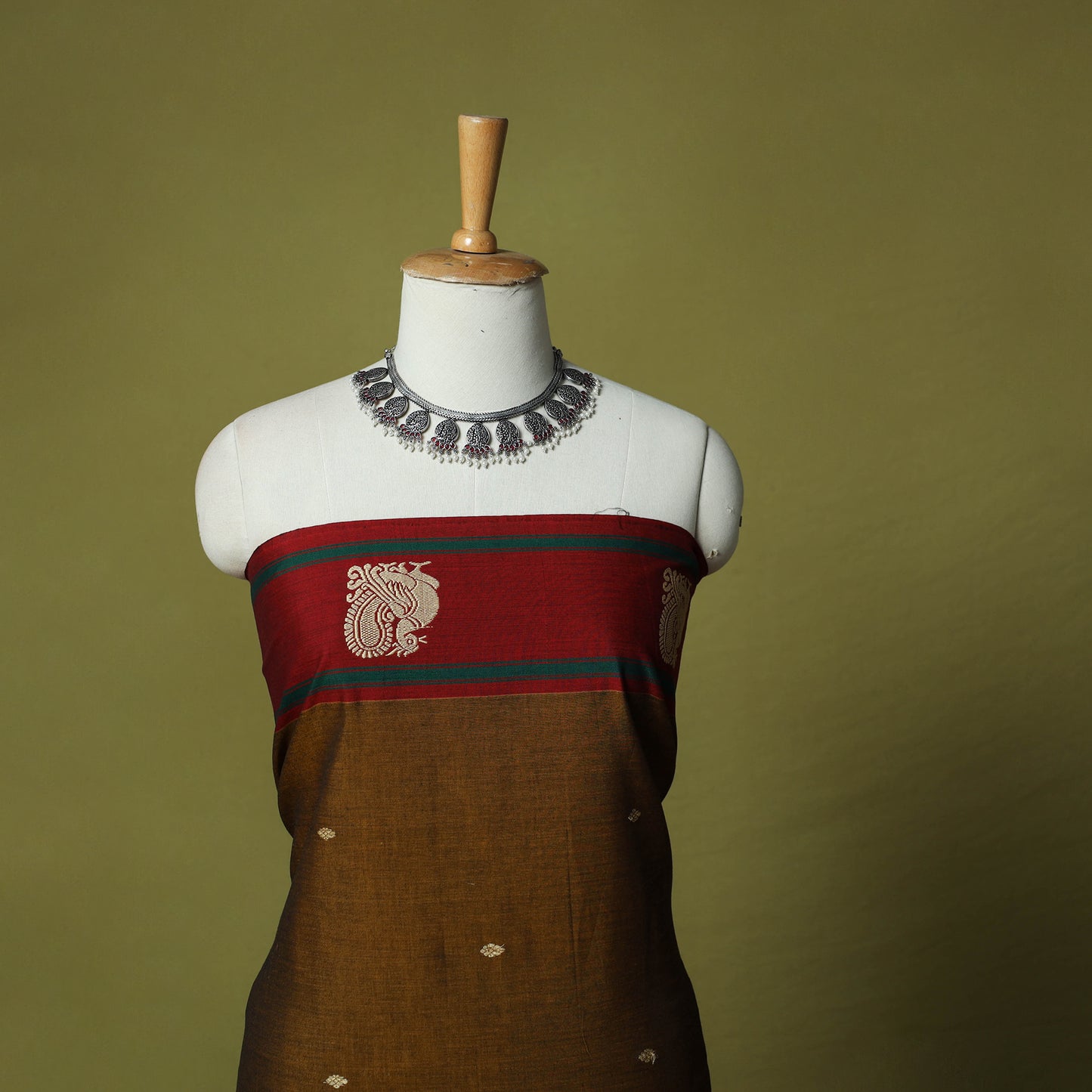 Dharwad Woven Cotton 3pc Unstitched Dress Material Suit Set with Border 08