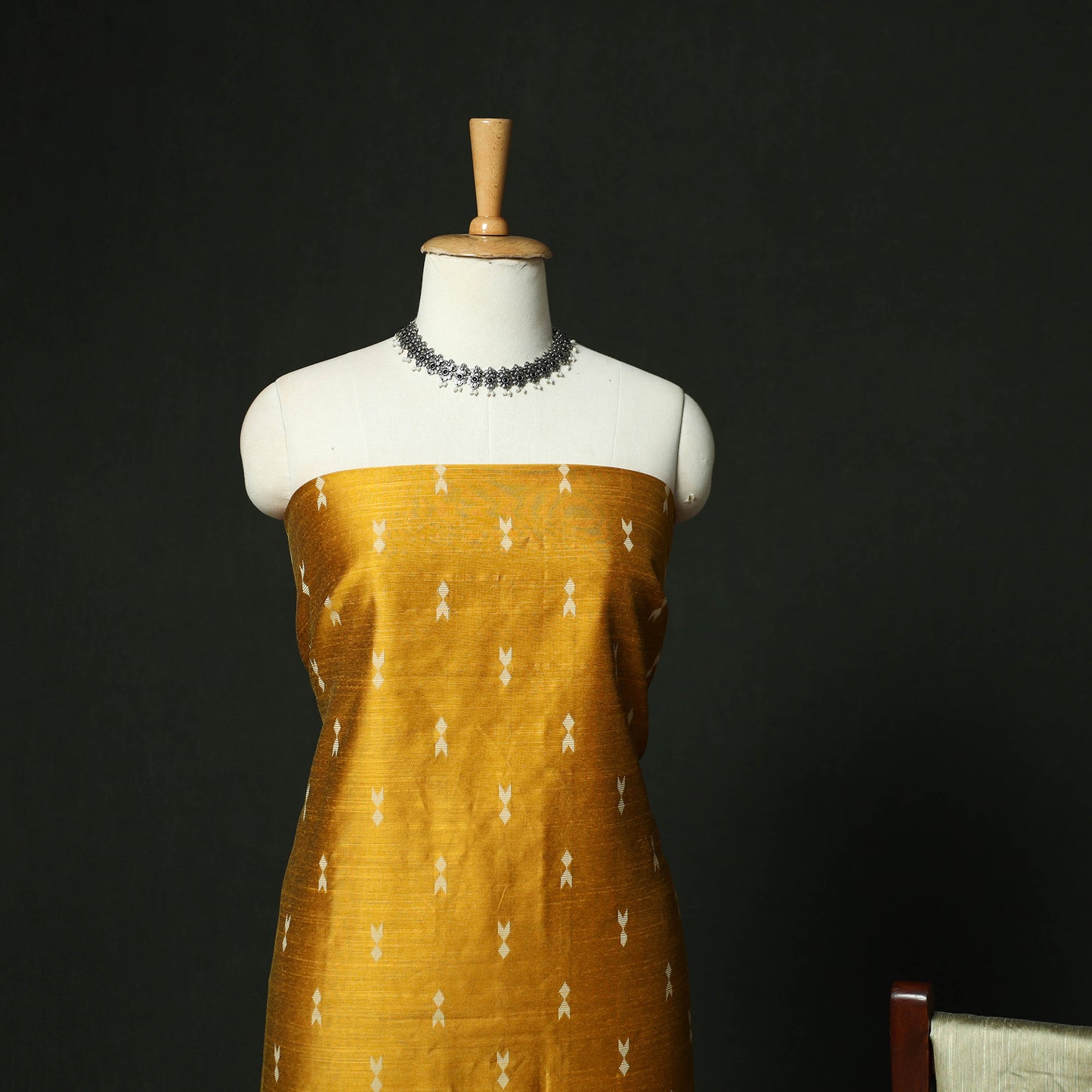 Yellow - Mangalagiri Silk Cotton Thread Work 3pc Unstitched Dress Material Suit Set 35