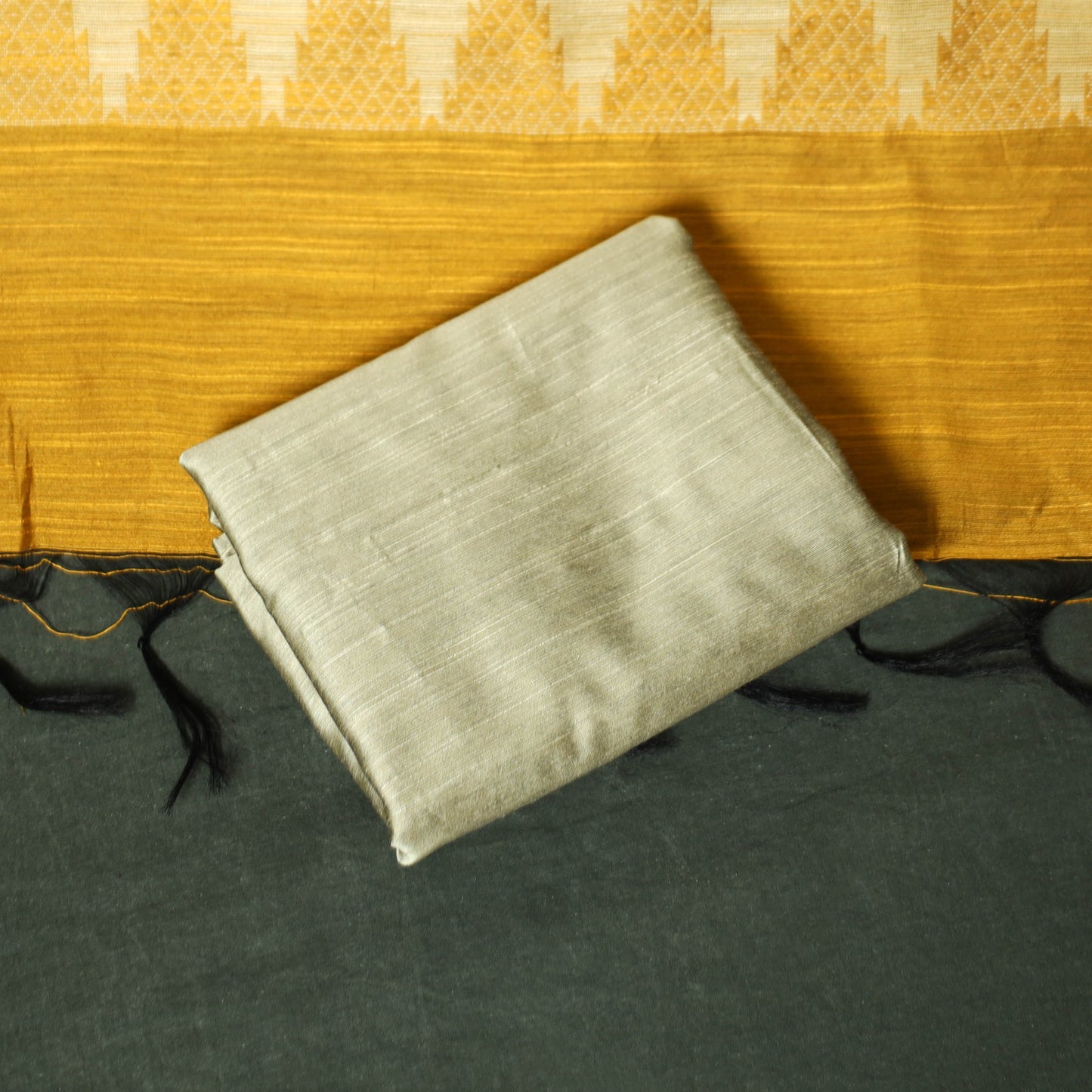 Yellow - Mangalagiri Silk Cotton Thread Work 3pc Unstitched Dress Material Suit Set 35