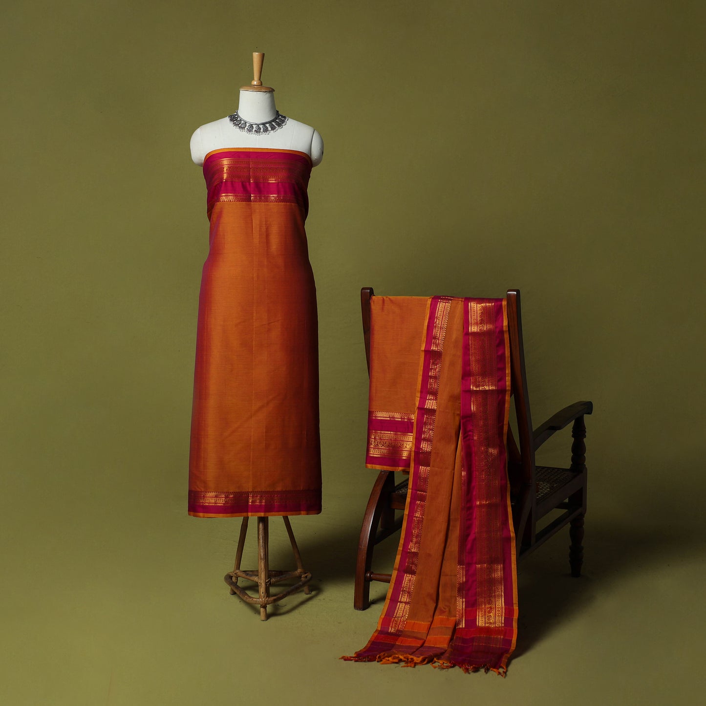 Dharwad Semi Cotton 3pc Unstitched Dress Material Suit Set with Woven Zari Border 13