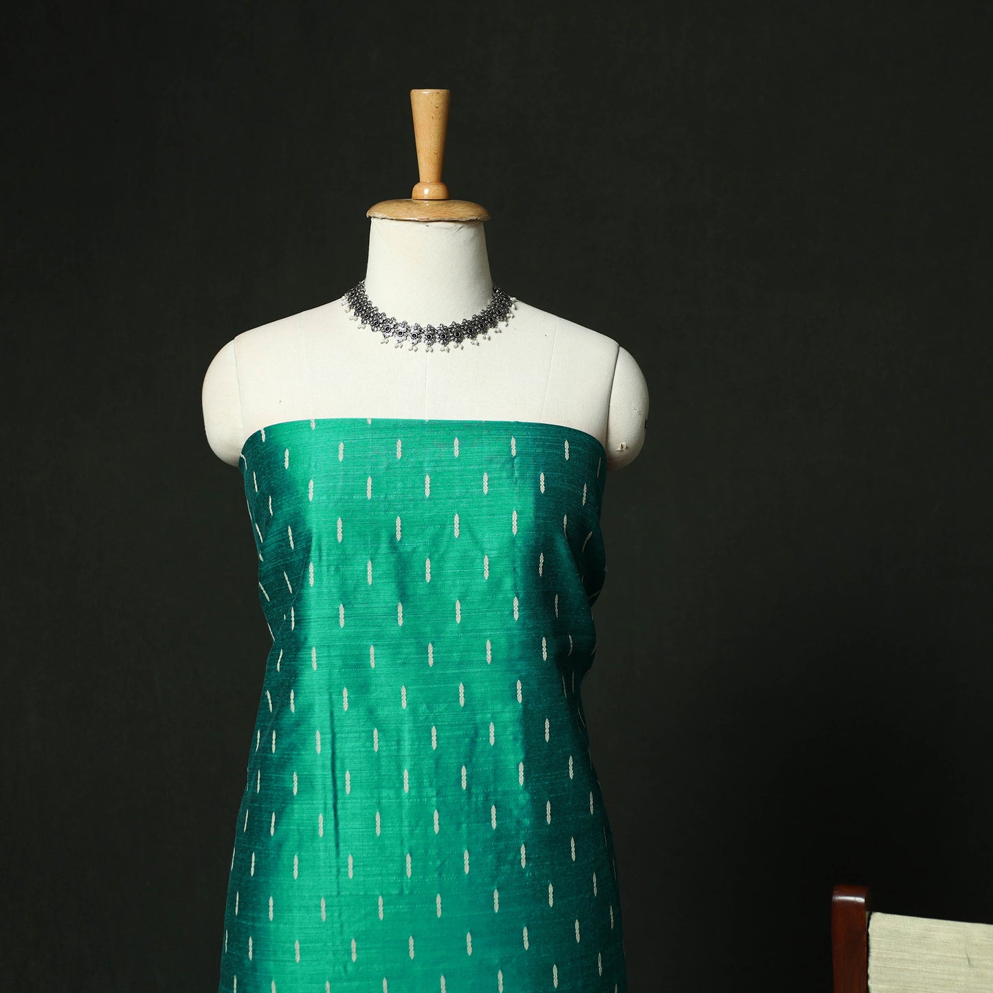 Green - Mangalagiri Silk Cotton Thread Work 3pc Unstitched Dress Material Suit Set 36