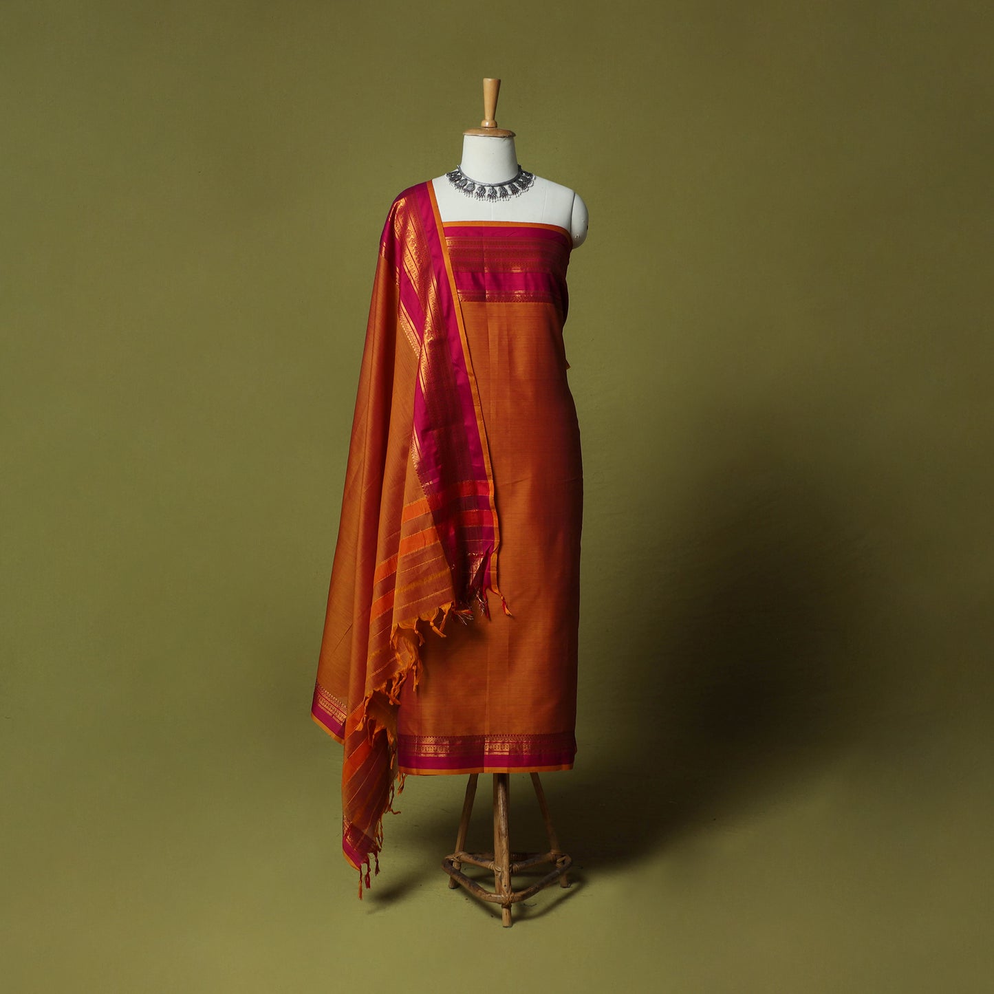 Dharwad Semi Cotton 3pc Unstitched Dress Material Suit Set with Woven Zari Border 13