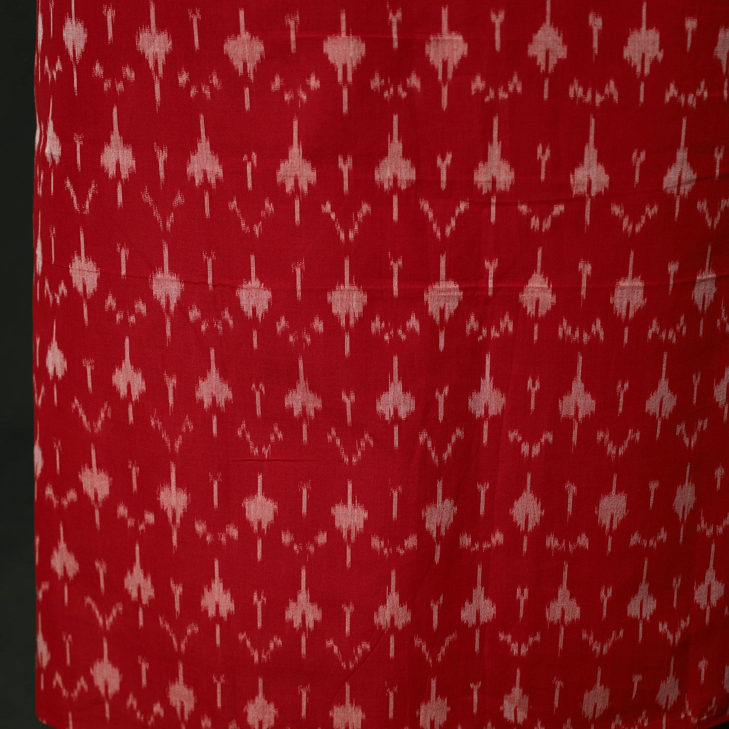 Red - Pochampally Ikat Mercerised Cotton 2pc Unstitched Dress Material Kurta Set 37