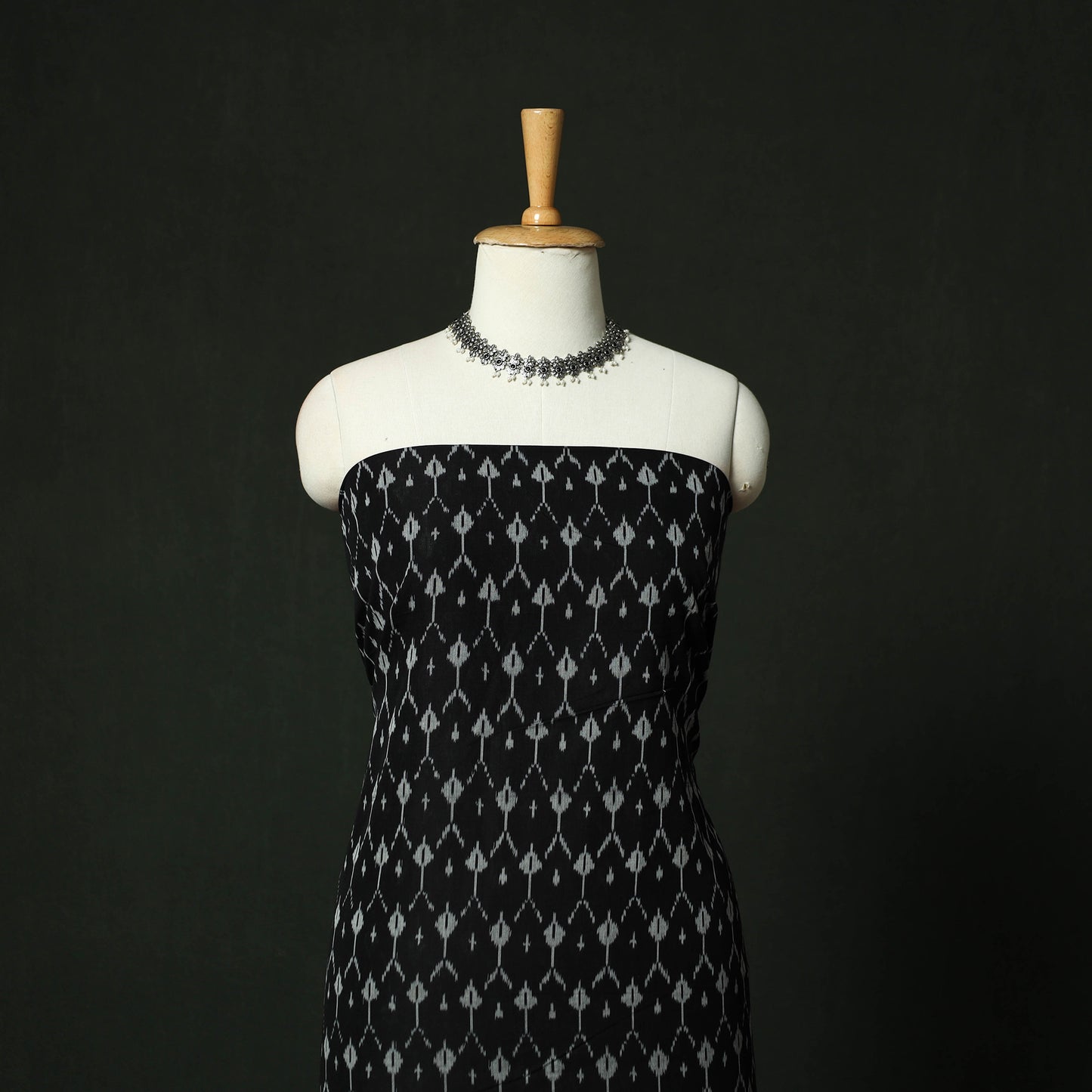 Black - Pochampally Ikat Mercerised Cotton 2pc Unstitched Dress Material Kurta Set 38