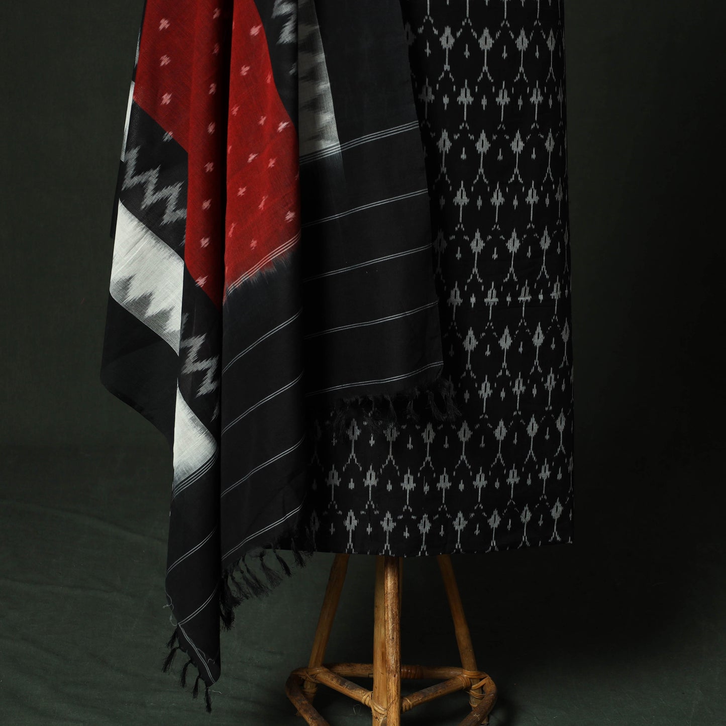 Black - Pochampally Ikat Mercerised Cotton 2pc Unstitched Dress Material Kurta Set 39