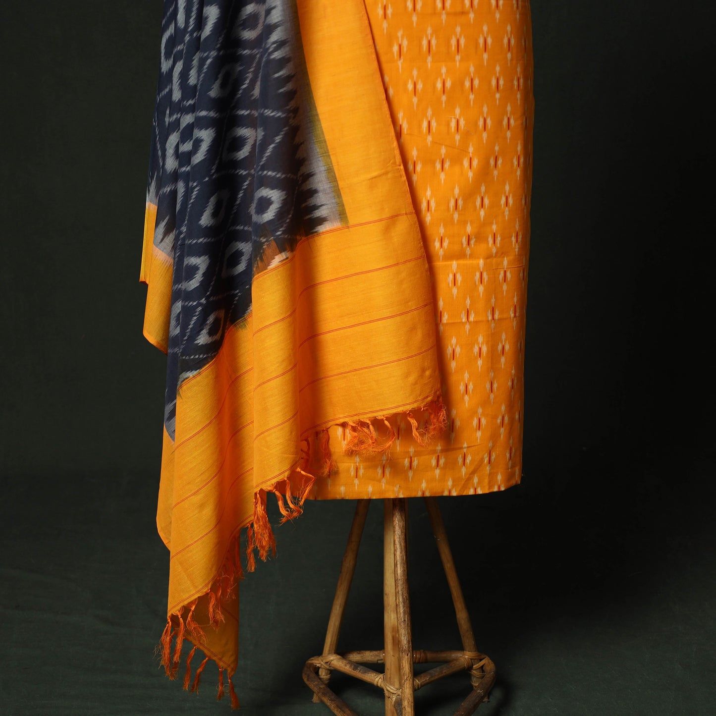Yellow - Pochampally Ikat Mercerised Cotton 2pc Unstitched Dress Material Kurta Set 43