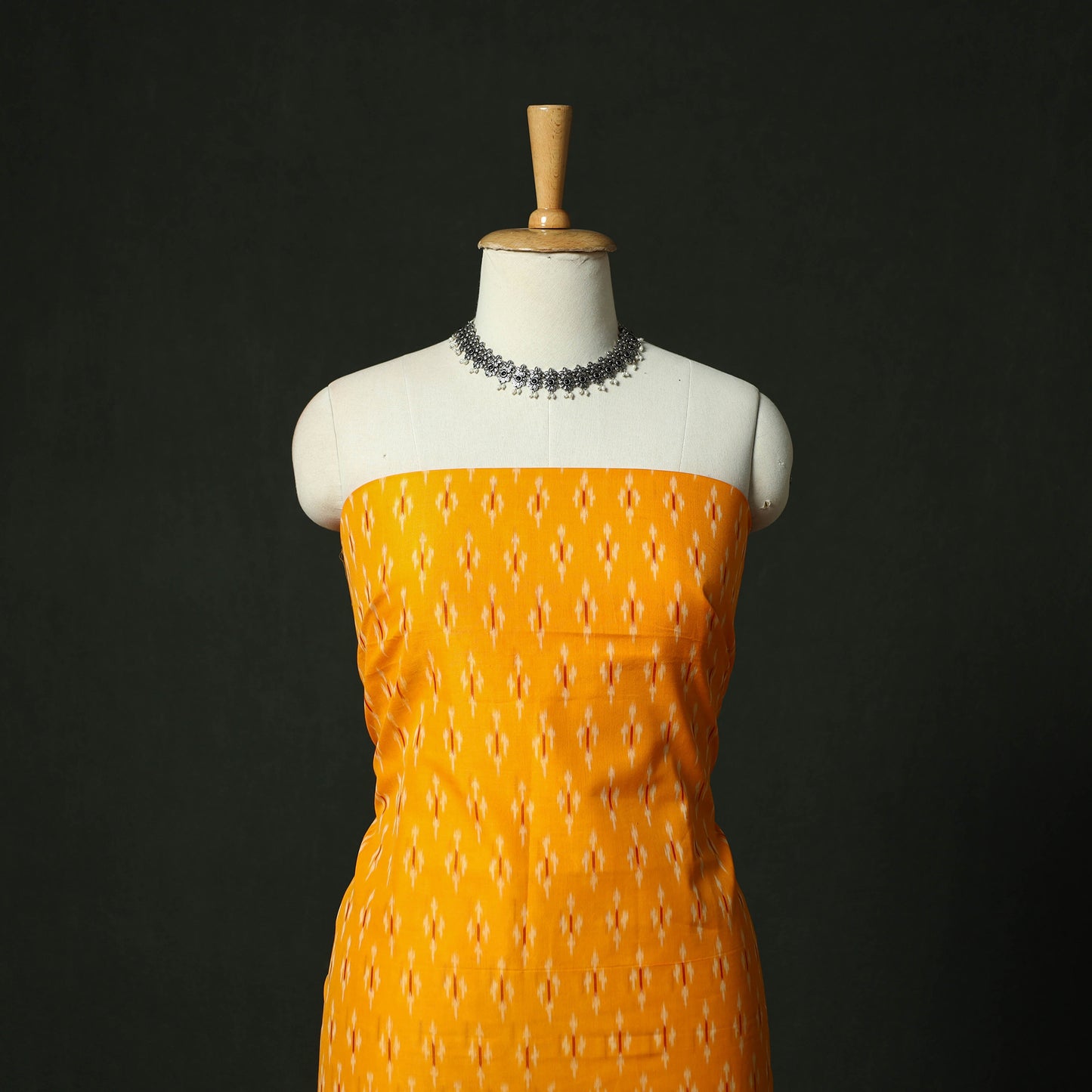 Yellow - Pochampally Ikat Mercerised Cotton 2pc Unstitched Dress Material Kurta Set 43