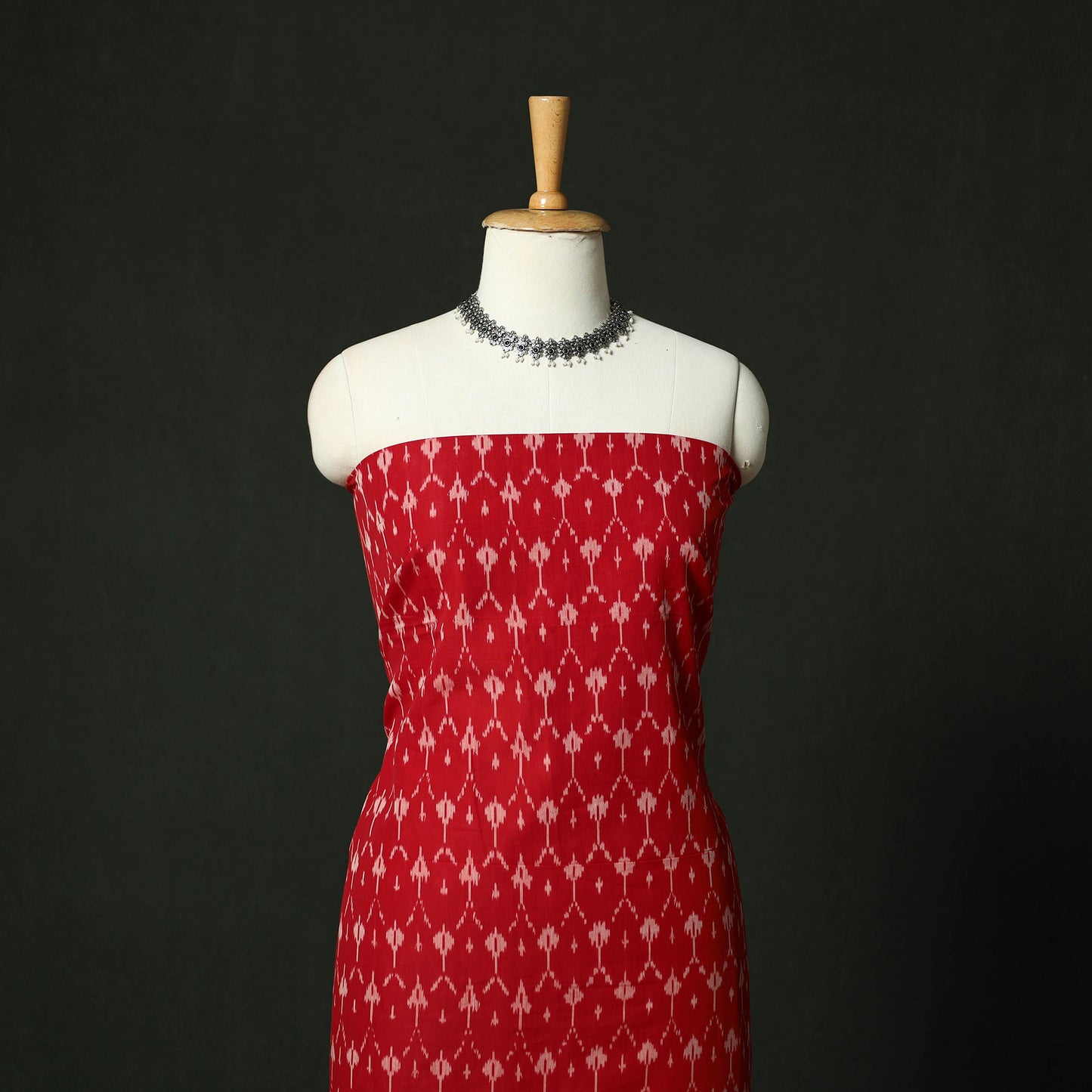 Red - Pochampally Ikat Mercerised Cotton 2pc Unstitched Dress Material Kurta Set 44