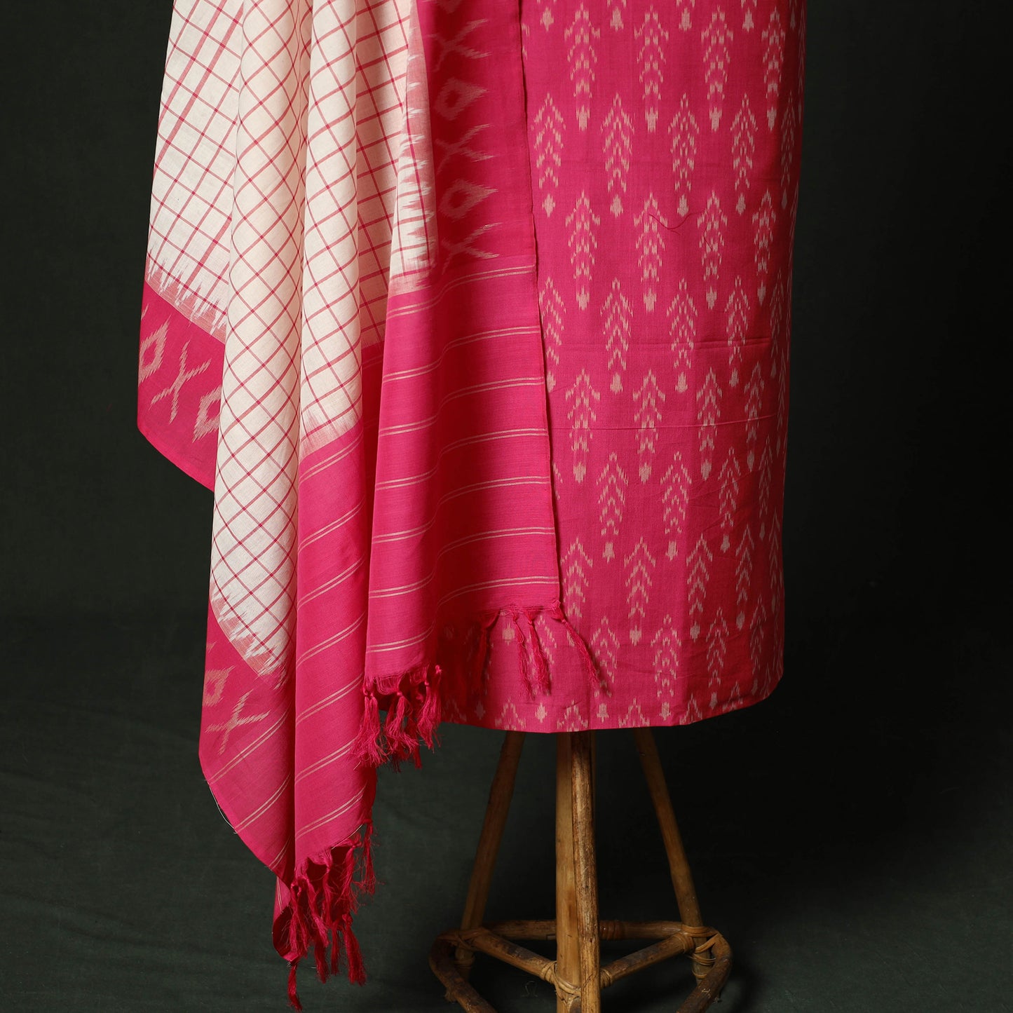 Pink - Pochampally Ikat Mercerised Cotton 2pc Unstitched Dress Material Kurta Set 45