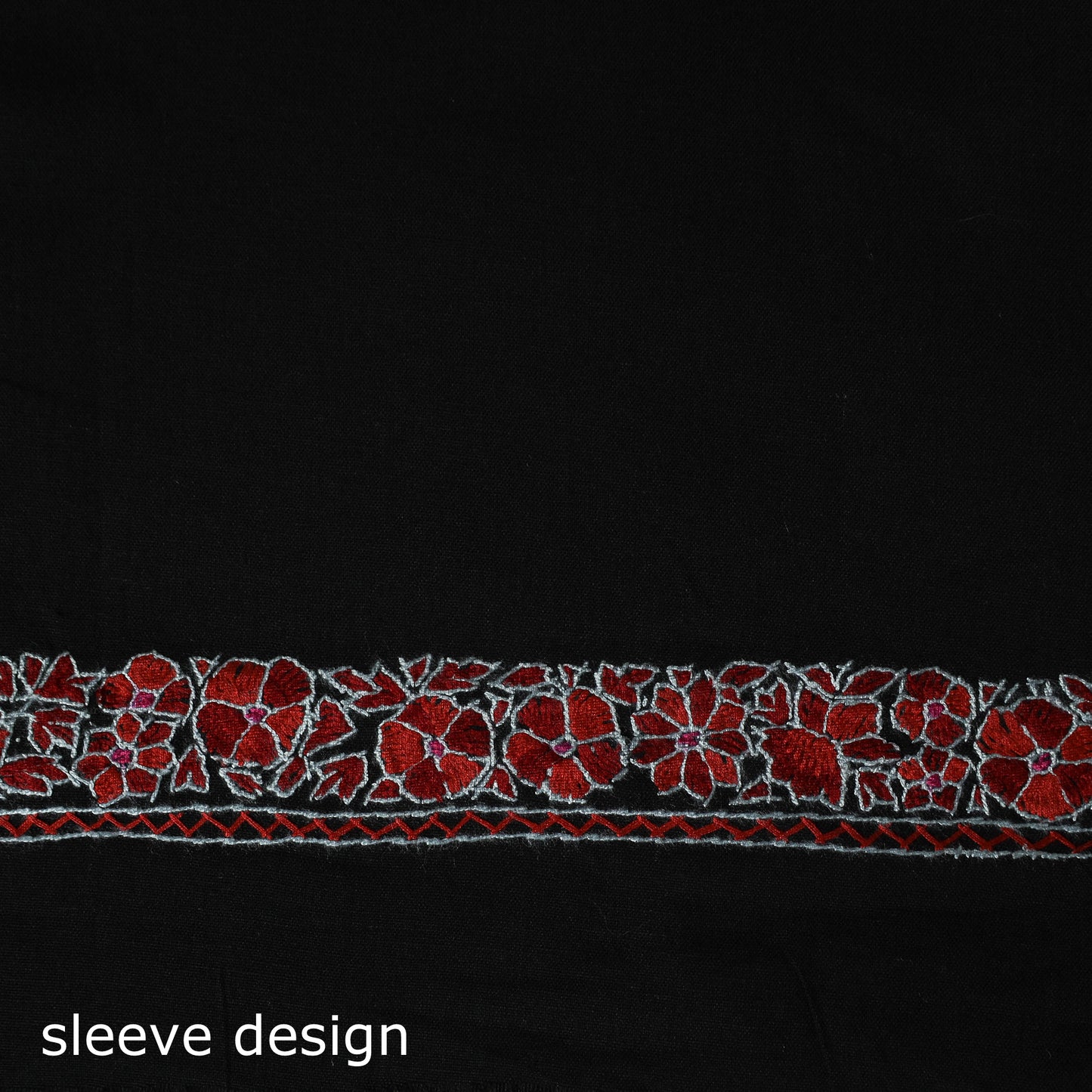 Black - Hand Embroidered Cotton Kashida 2pc Unstitched Dress Material Kurta Set 05