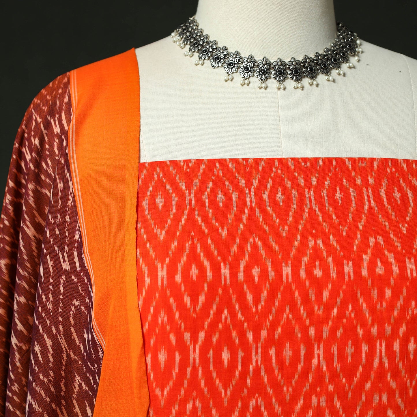 Pochampally Ikat Mercerised Cotton 2pc Unstitched Dress Material Kurta Set 47