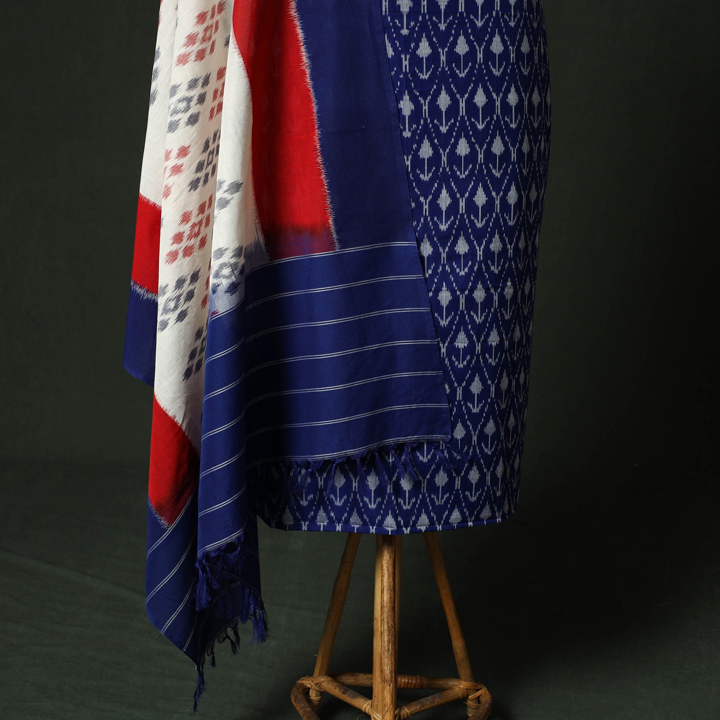 Blue - Pochampally Ikat Mercerised Cotton 2pc Unstitched Dress Material Kurta Set 49