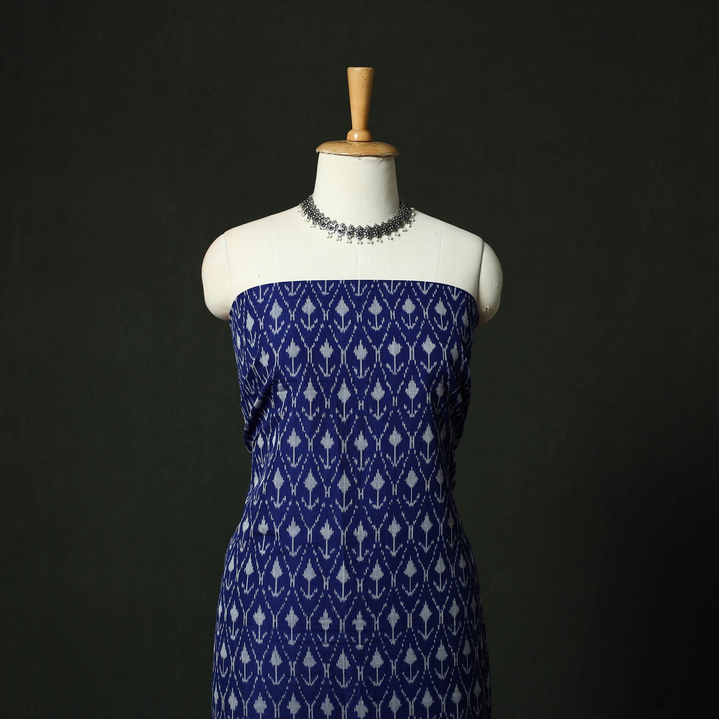 Blue - Pochampally Ikat Mercerised Cotton 2pc Unstitched Dress Material Kurta Set 49