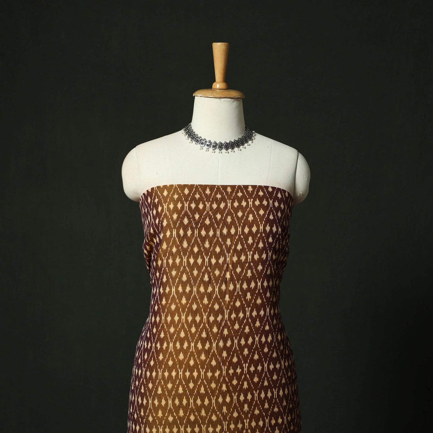 Brown - Pochampally Ikat Mercerised Cotton 2pc Unstitched Dress Material Kurta Set 50