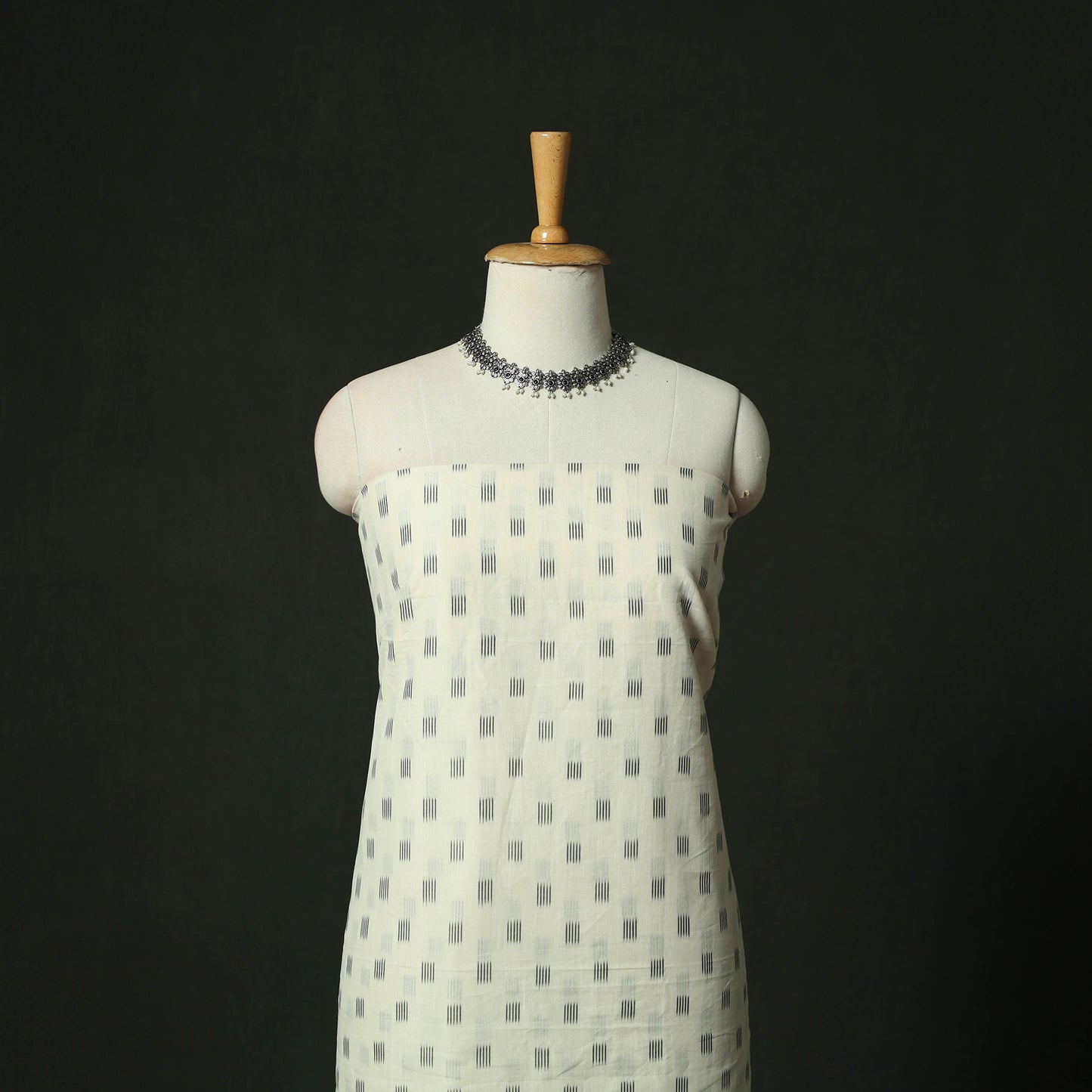 White - Pochampally Ikat Mercerised Cotton 2pc Unstitched Dress Material Kurta Set 51