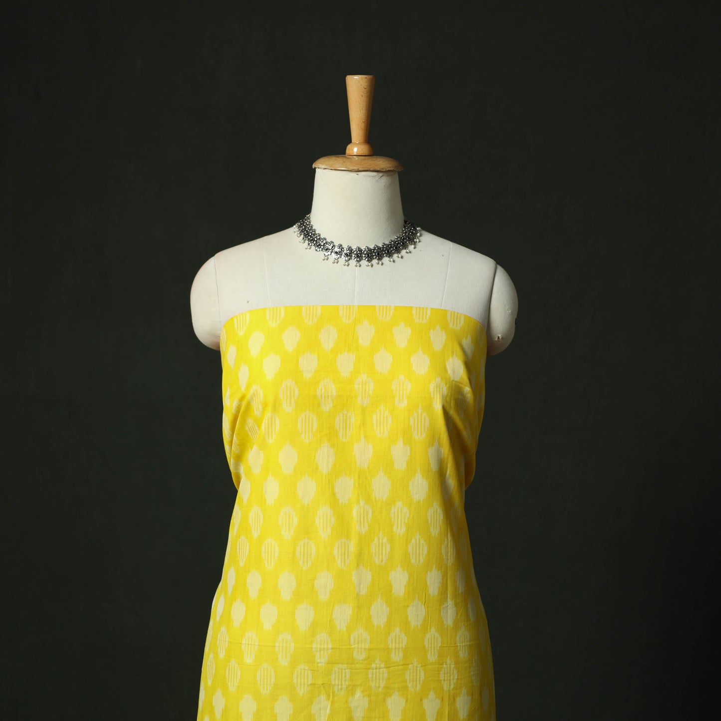 Yellow - Pochampally Ikat Mercerised Cotton 2pc Unstitched Dress Material Kurta Set 53