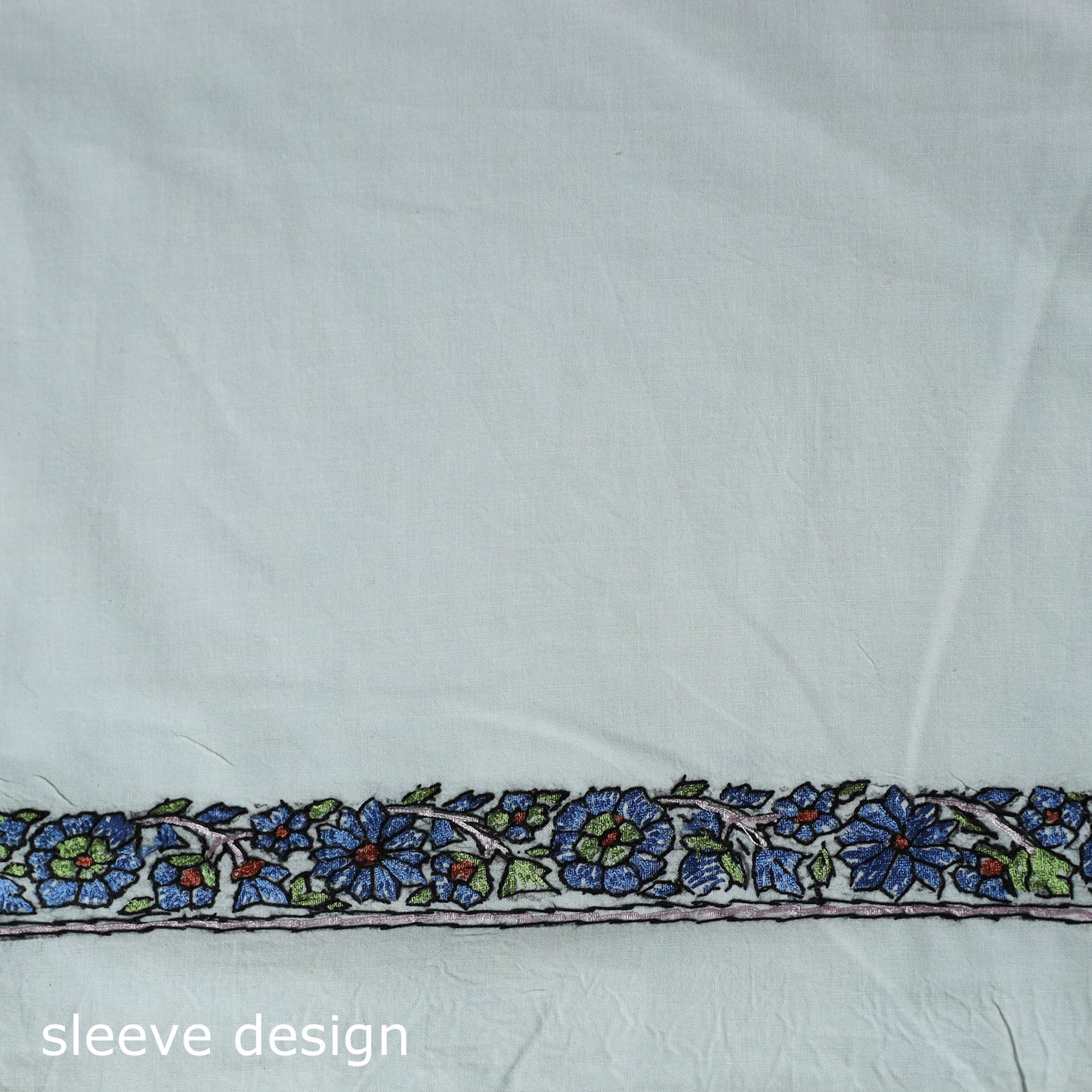 White - Hand Embroidered Cotton Kashida 2pc Unstitched Dress Material Kurta Set 10