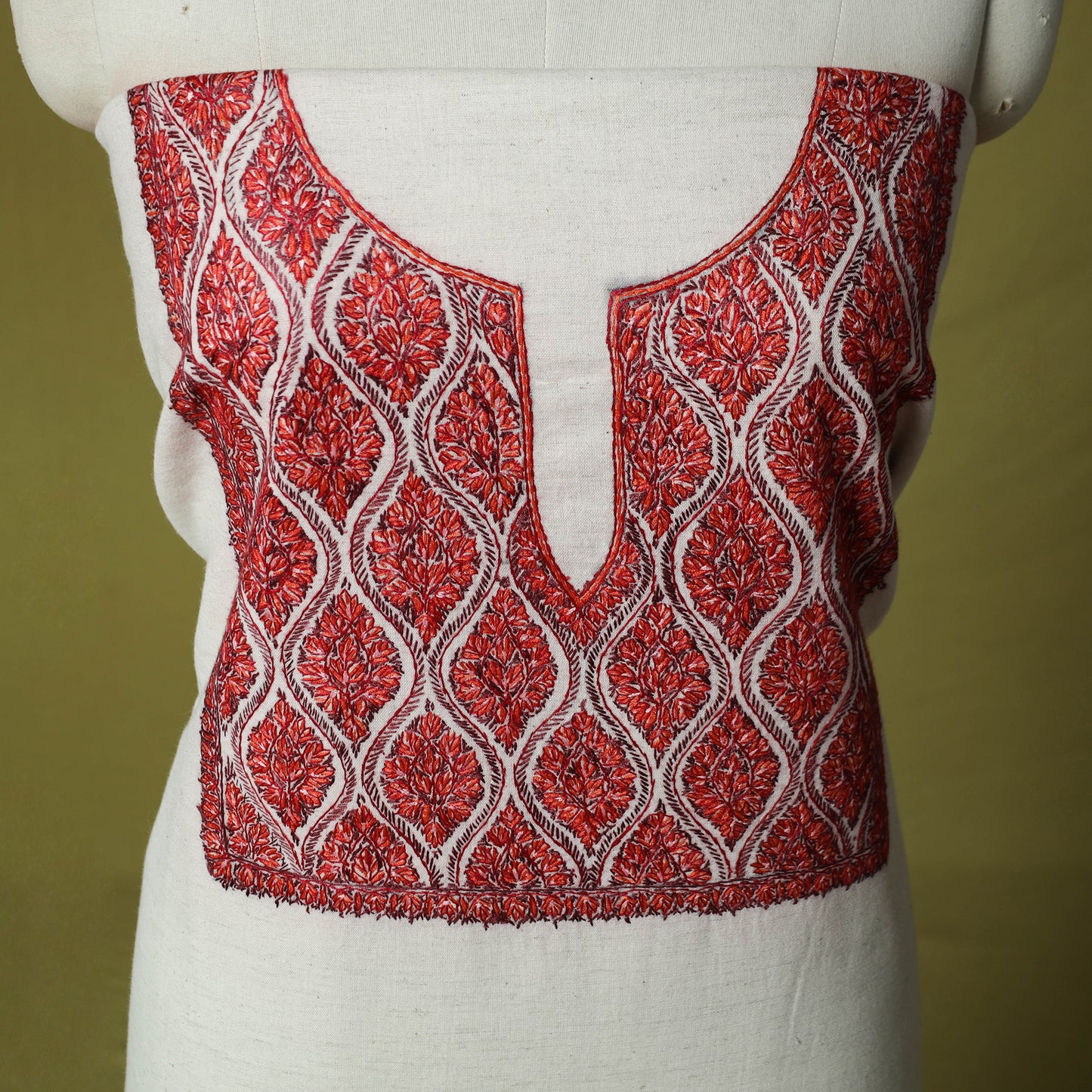 White - Hand Embroidered Cotton Kashida 2pc Unstitched Dress Material Kurta Set 12